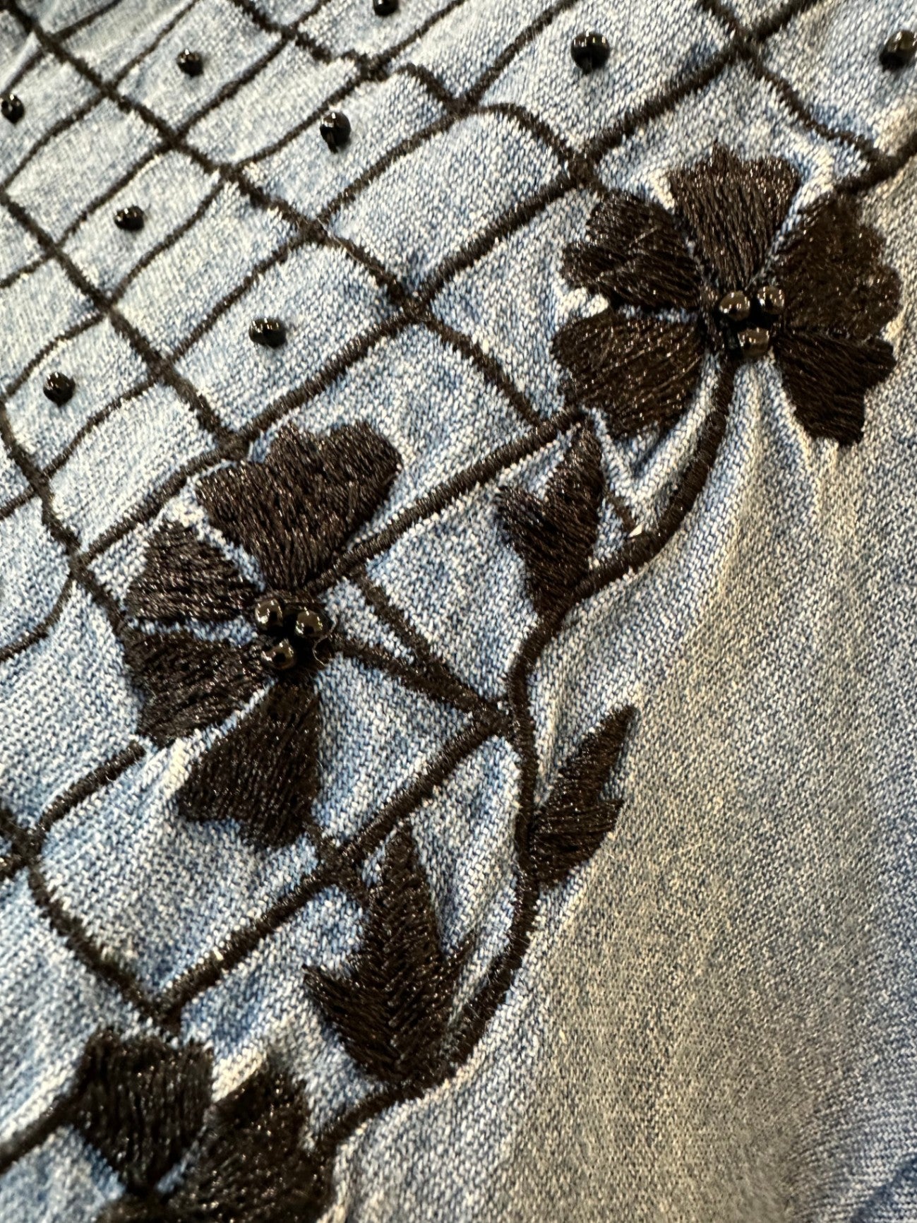 Vintage 90's - Denim Shirt - Medium / Large - Blue with Black Embroidery