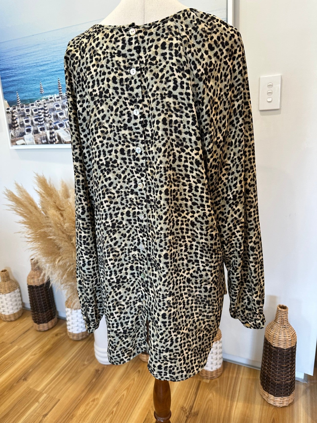 Whistle Blouse - Size 14 - Leopard print (beige and black)