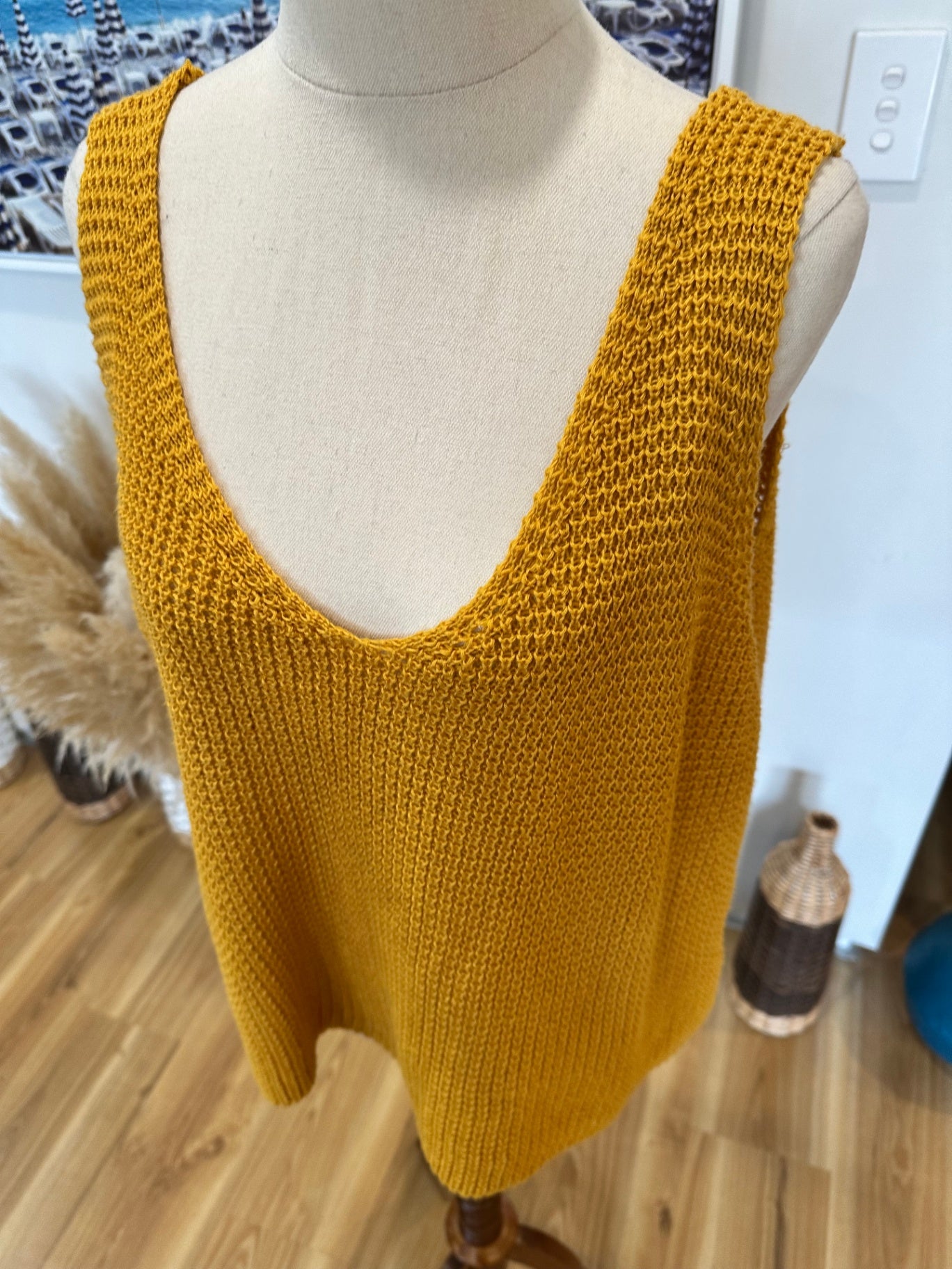 Crochet Inspired Singlet Top - Large / Extra Large - Mustard Yellow