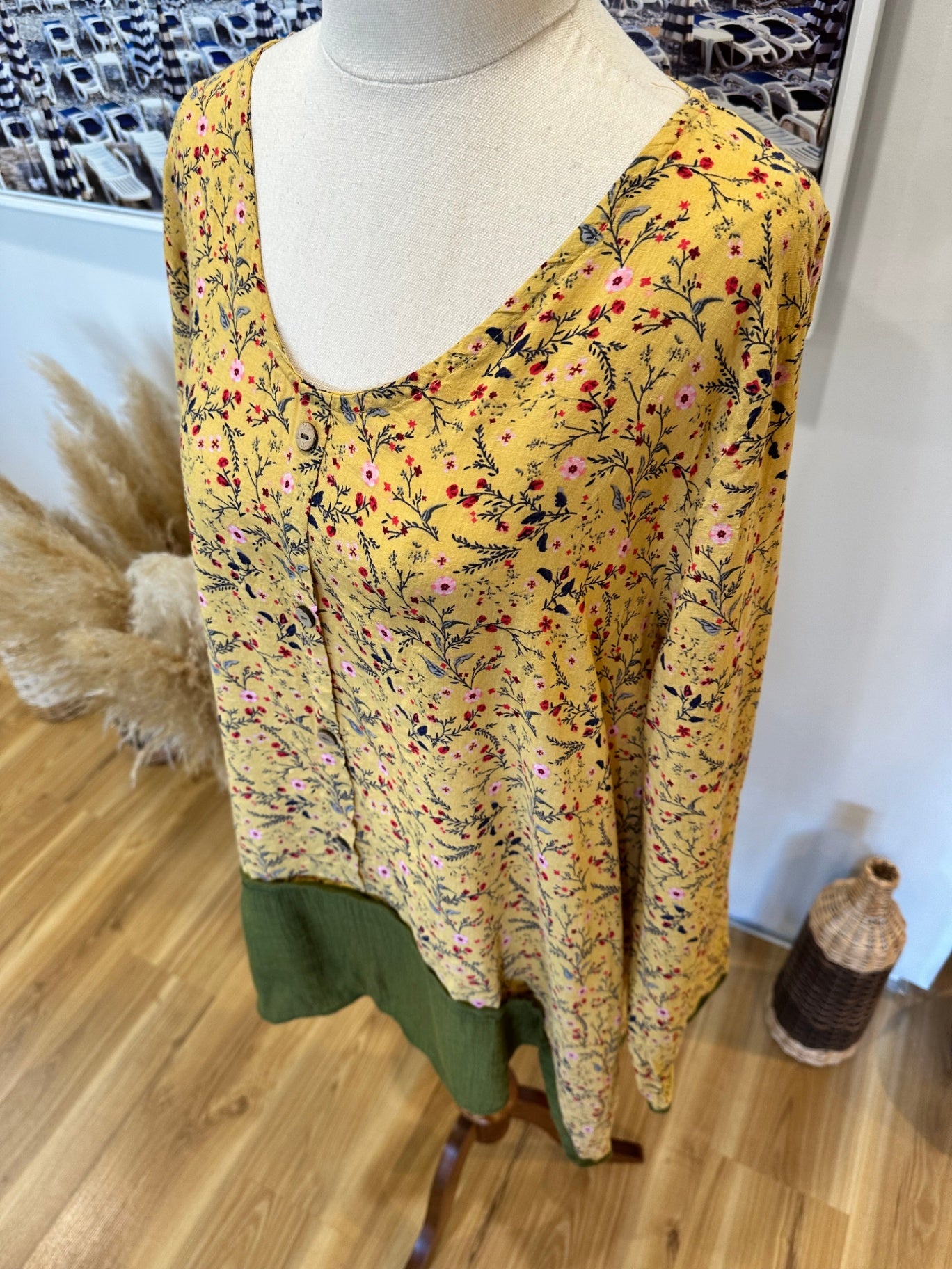 Bohemian Blouse - Extra Large - Yellow with floral pattern