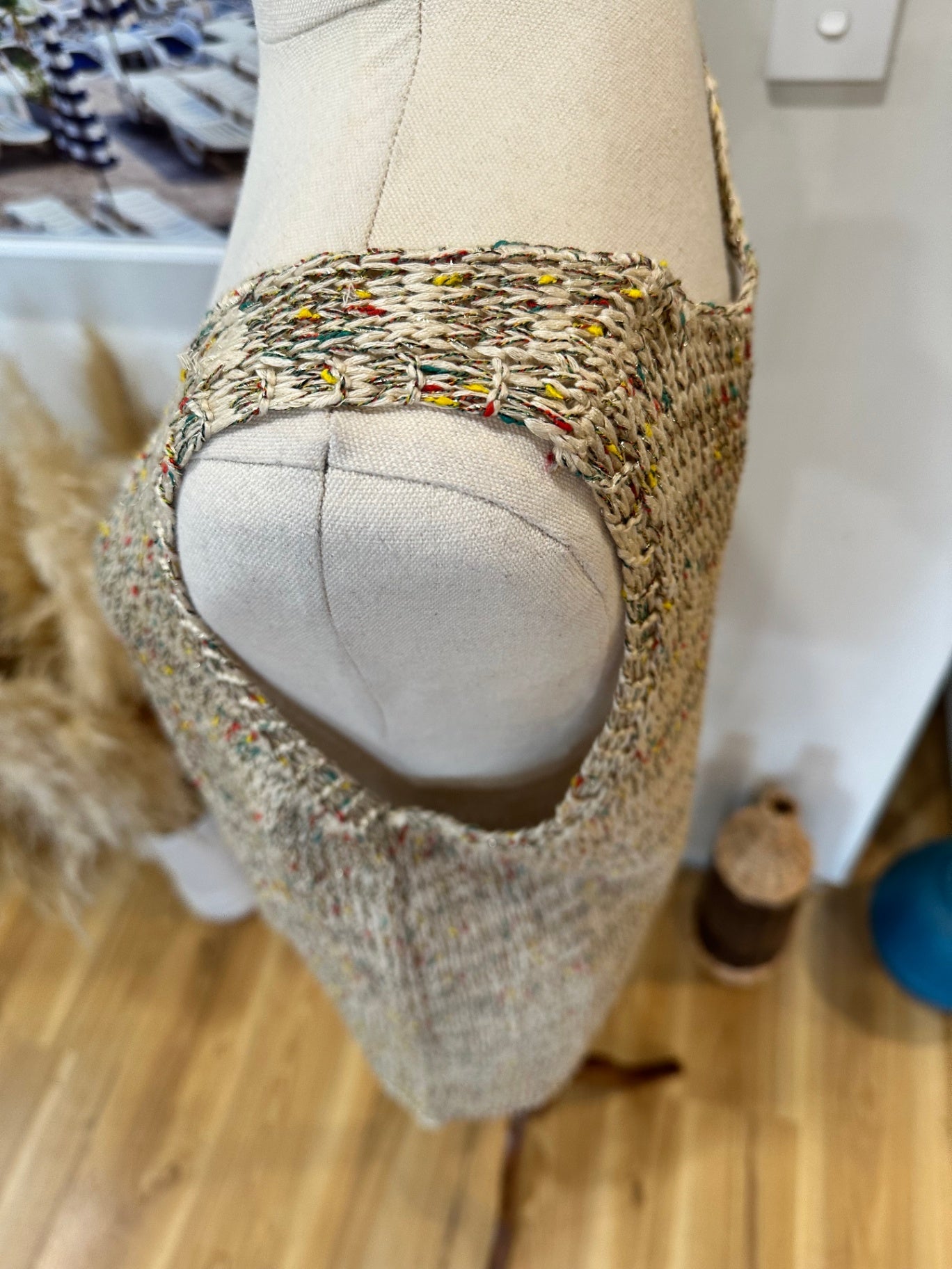 Knitted Singlet Top - Large / Extra Large - Beige with multicoloured specks