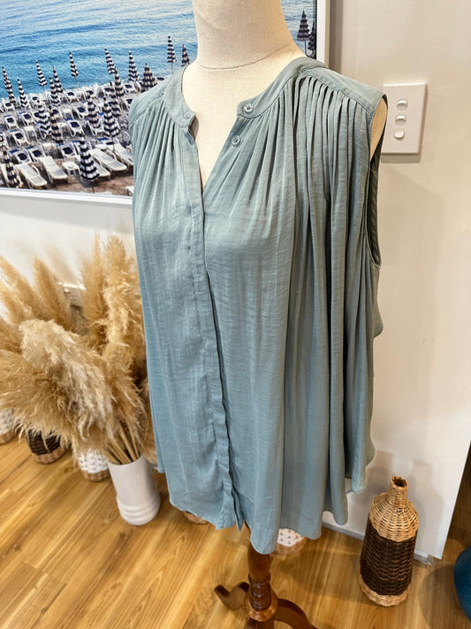 Whistle - Sleeveless Summer Top - Size 12 - Aqua / Grey