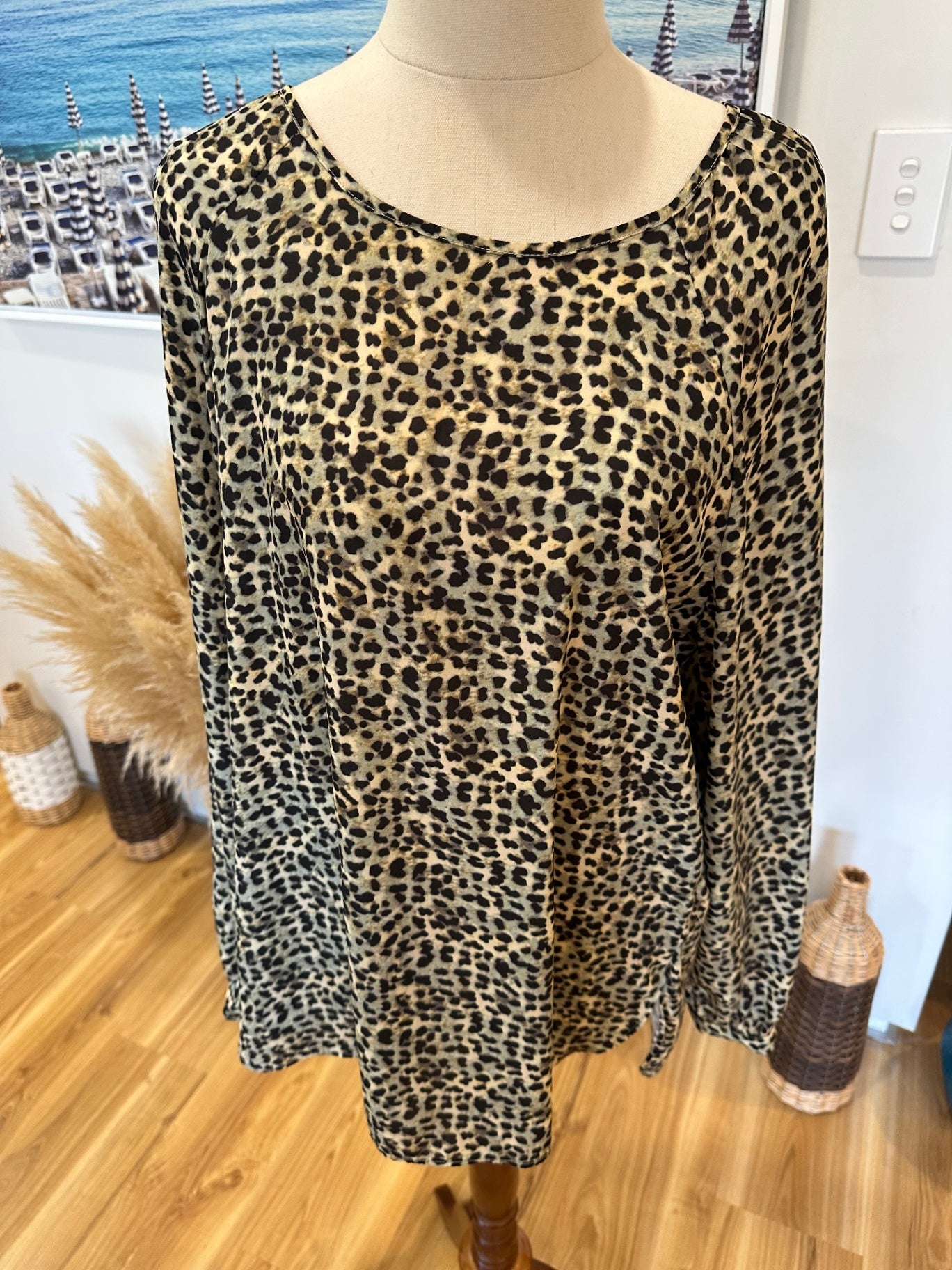 Whistle Blouse - Size 14 - Leopard print (beige and black)