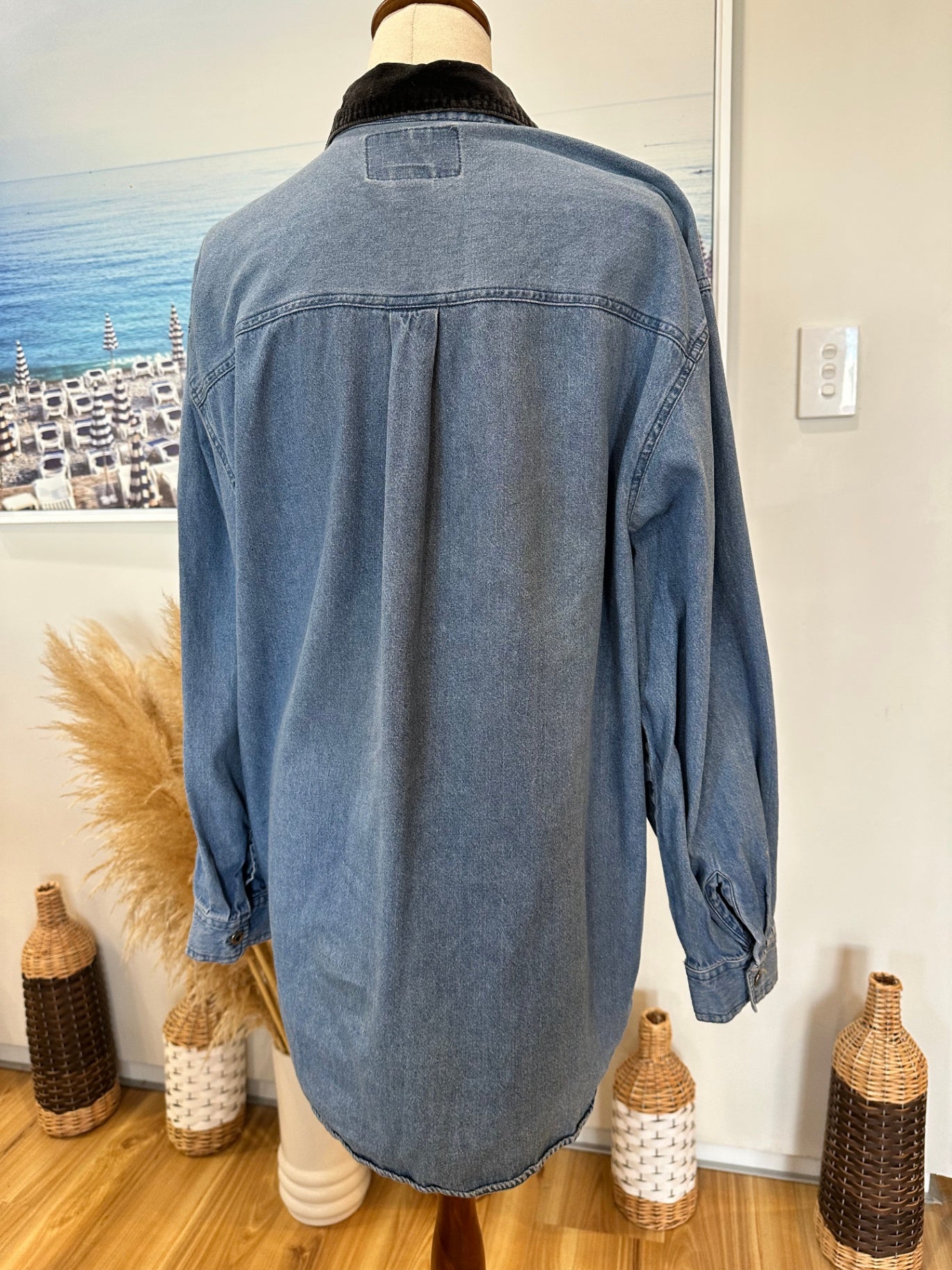 Vintage 90's - Denim Shirt - Medium / Large - Blue with Black Embroidery