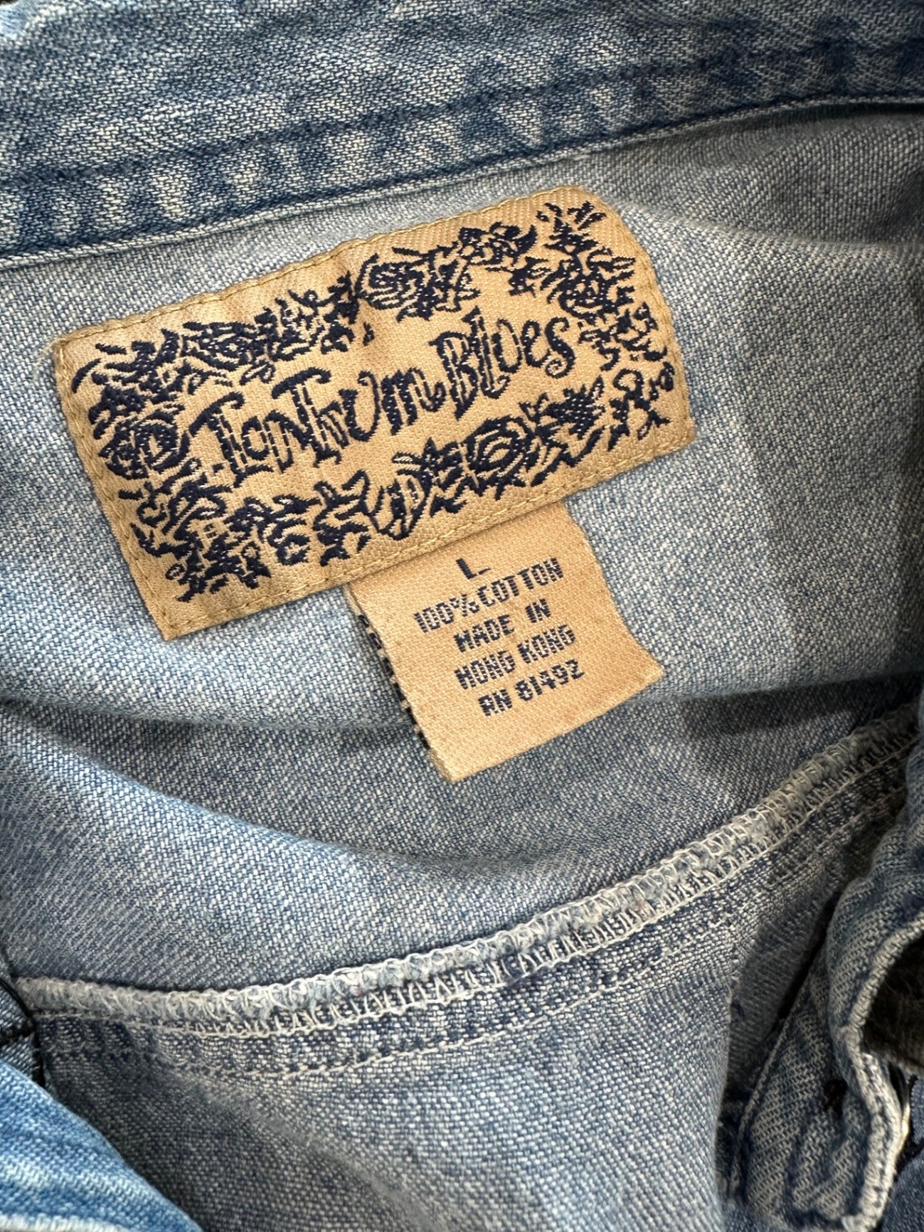 Vintage 90's - Denim Shirt - Medium / Large - Blue with Black Embroidery