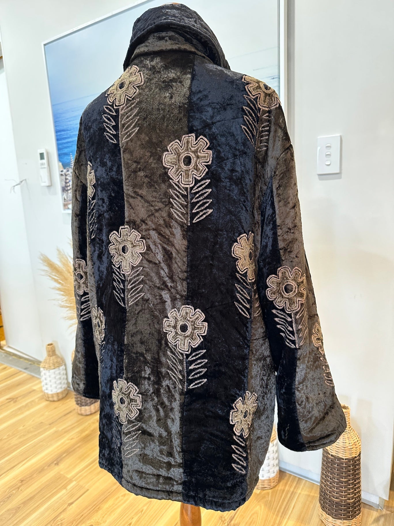 Vintage Coat - Medium / Large - Velvet Black and brown