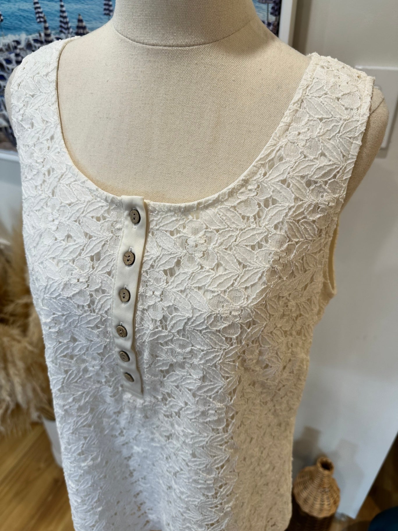 Rockmans - Lace Singlet Top - Medium - Cream/Off-white