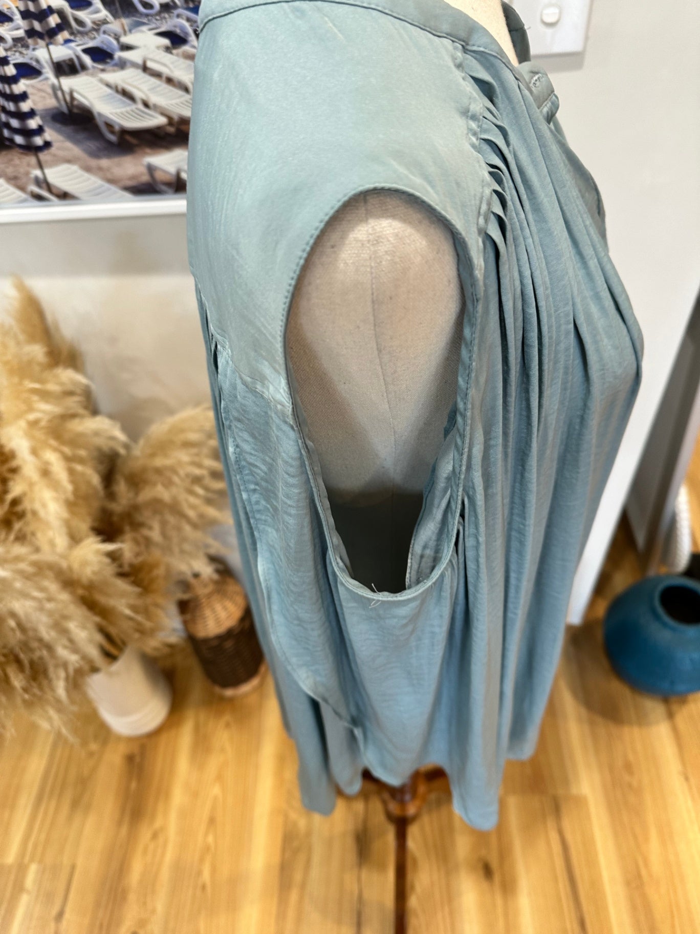 Whistle - Sleeveless Summer Top - Size 12 - Aqua / Grey