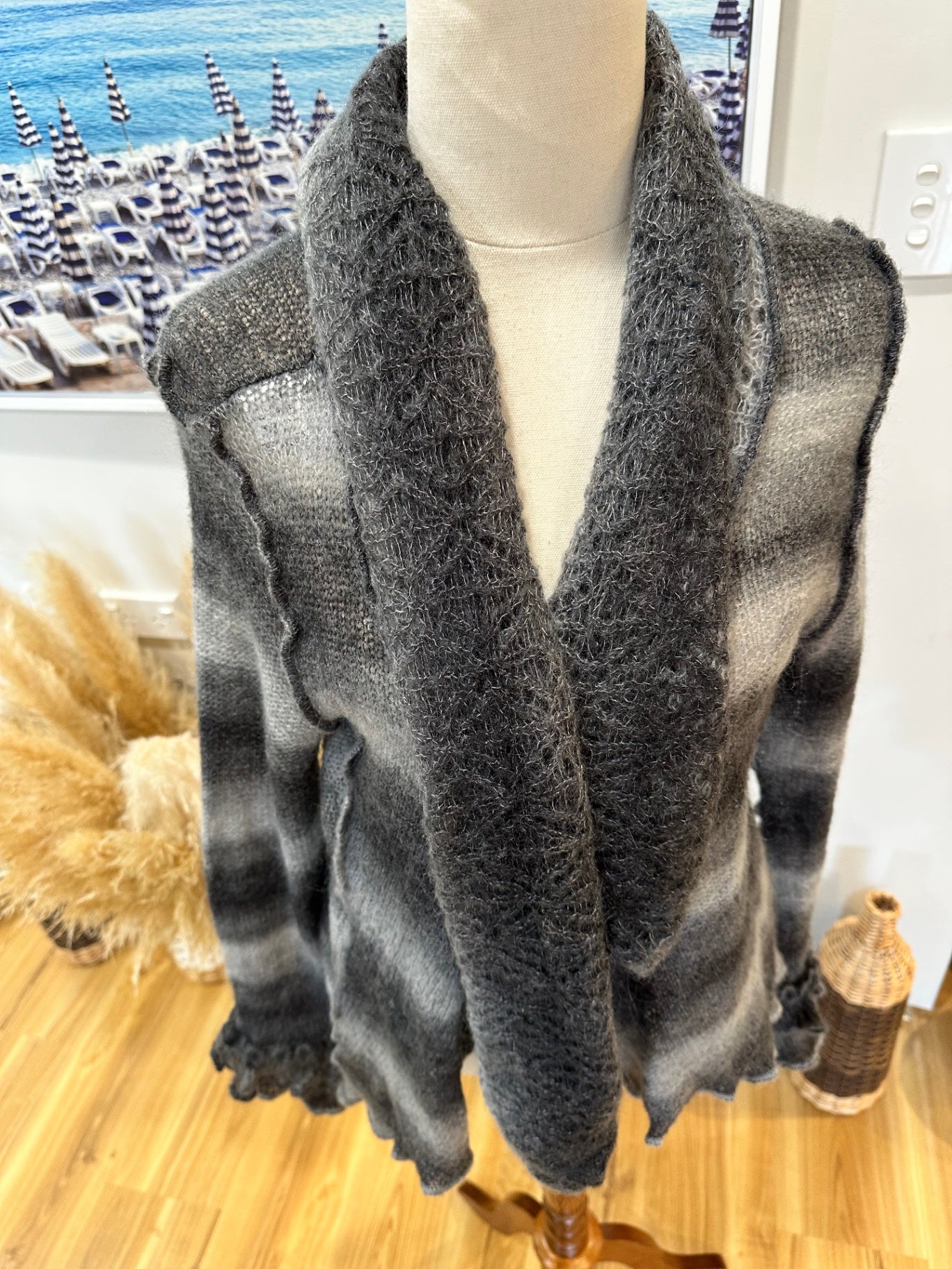 James Lakeland - Bohemian Cardigan - Medium - Grey / Black - 30% Mohair