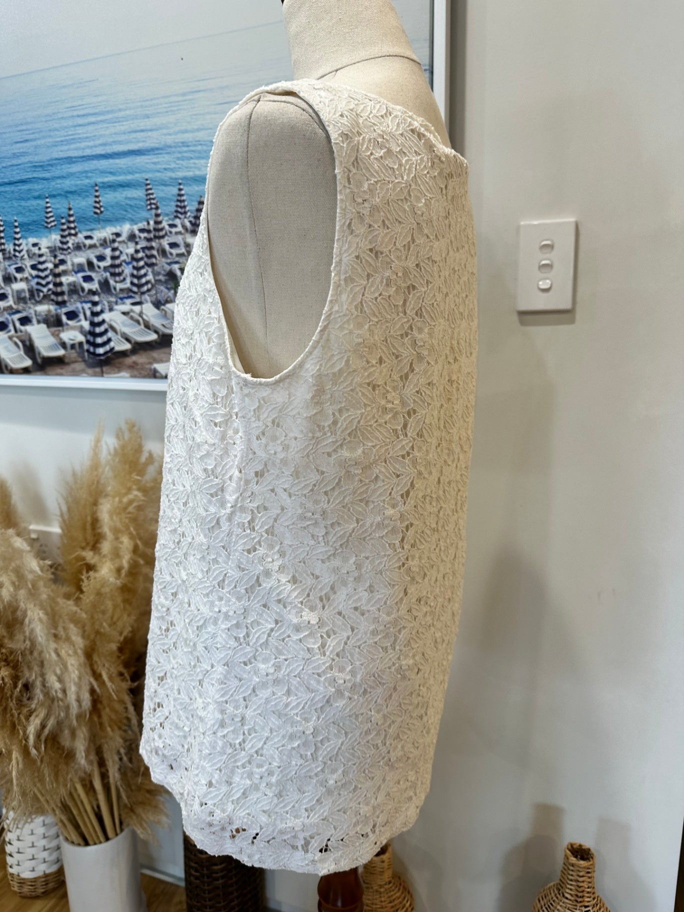 Rockmans - Lace Singlet Top - Medium - Cream/Off-white