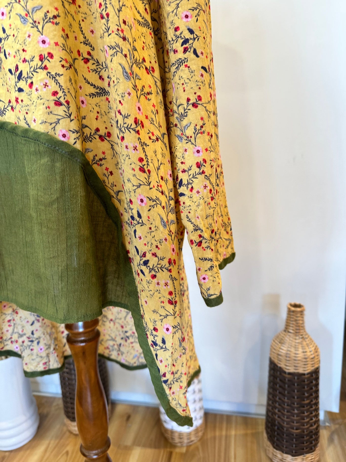 Bohemian Blouse - Extra Large - Yellow with floral pattern