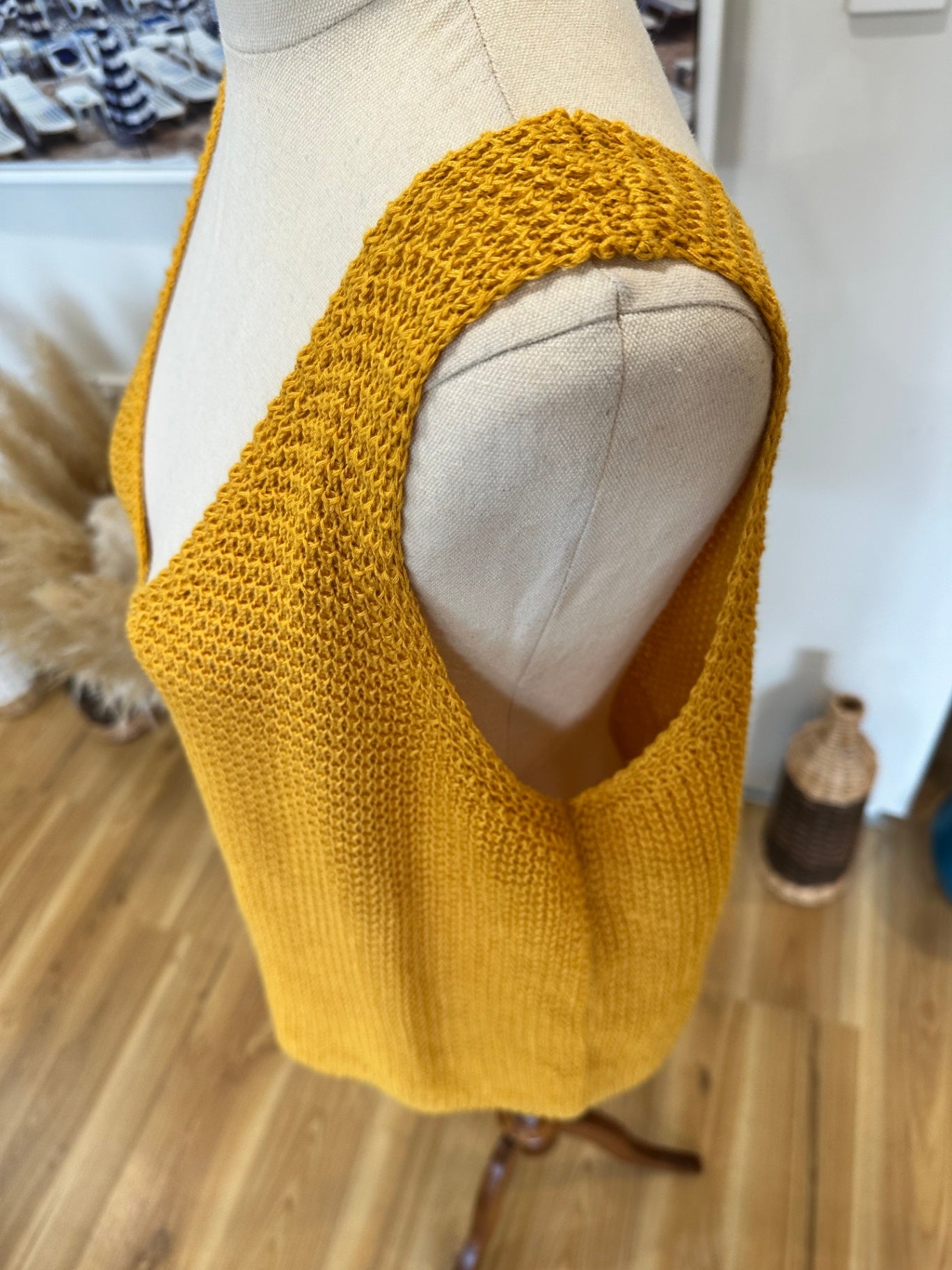 Crochet Inspired Singlet Top - Large / Extra Large - Mustard Yellow