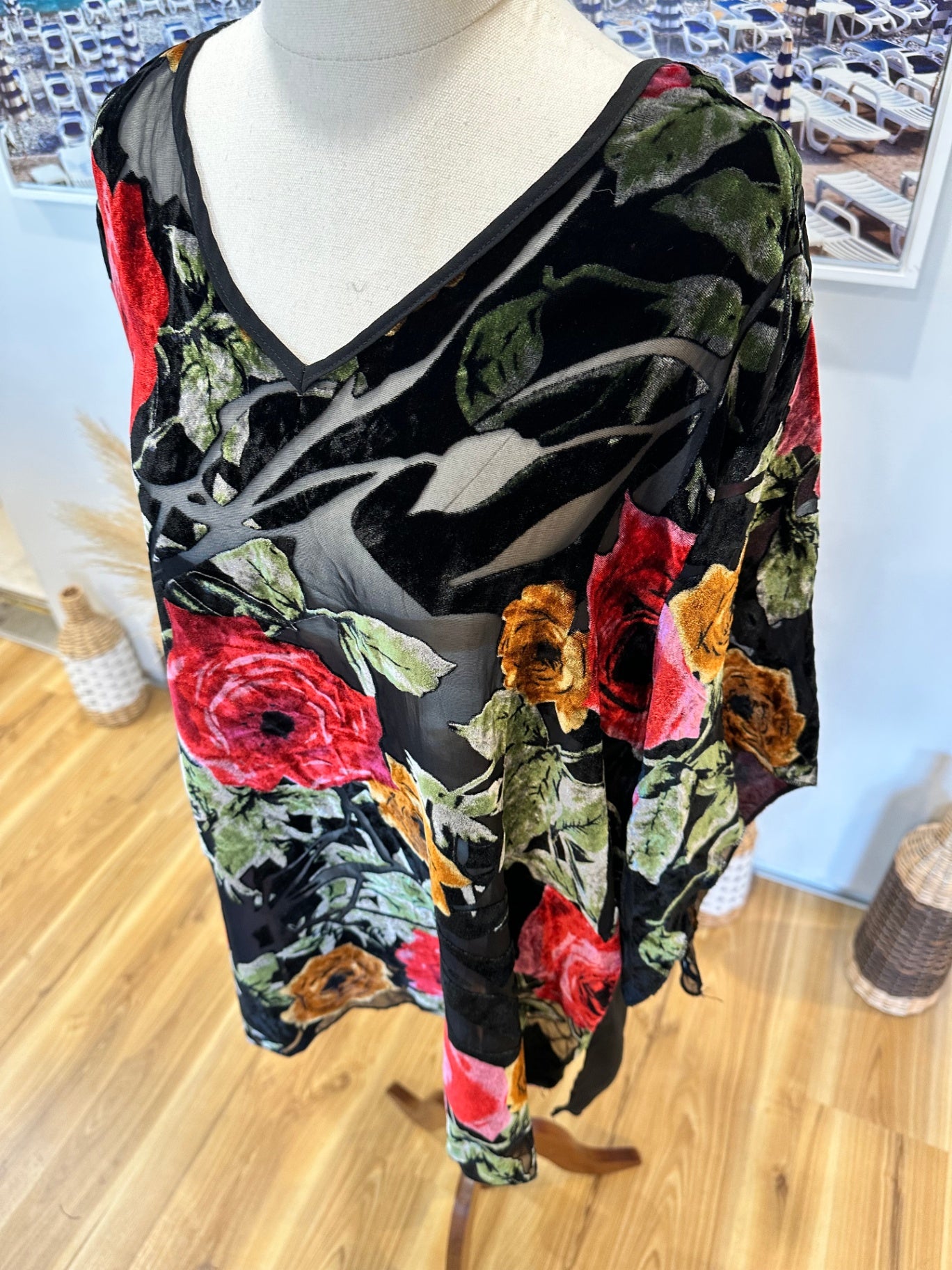 Merric - Blouse - Size 14 - Red & Black w Velvet Texture