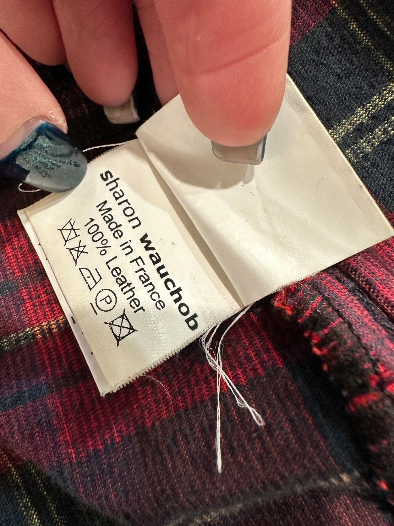 Sharon Washob - Tartan Grunge Skirt - Medium - Black and red plaid - Silk / Cotton / Leather