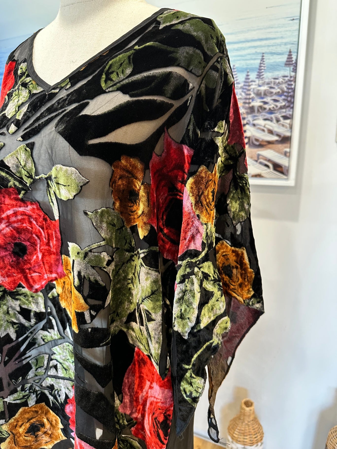 Merric - Blouse - Size 14 - Red & Black w Velvet Texture