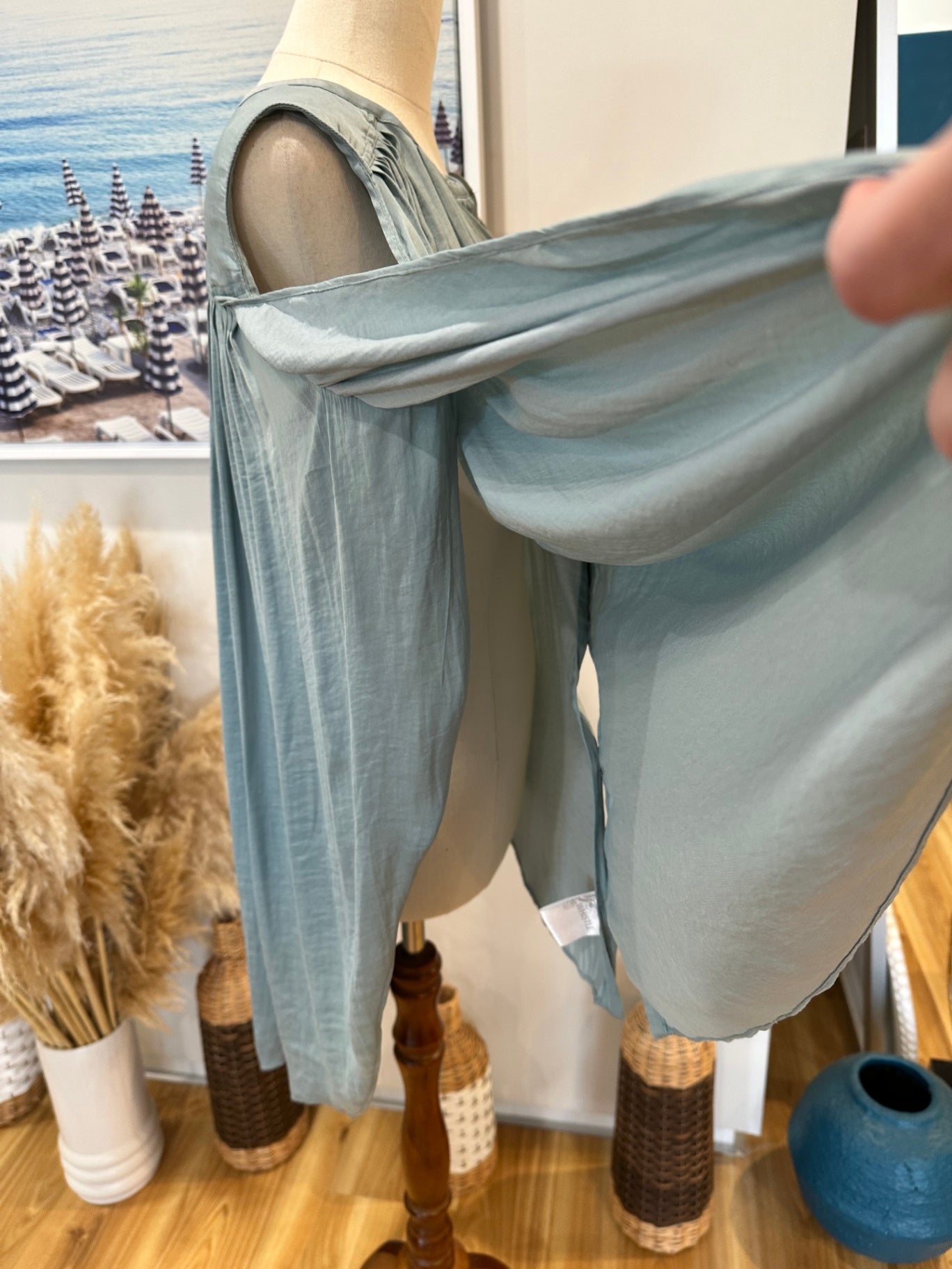 Whistle - Sleeveless Summer Top - Size 12 - Aqua / Grey