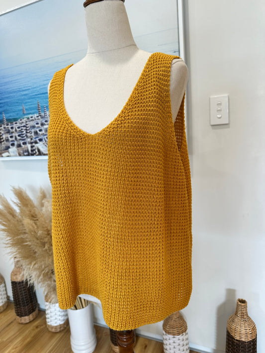 Crochet Inspired Singlet Top - Large / Extra Large - Mustard Yellow