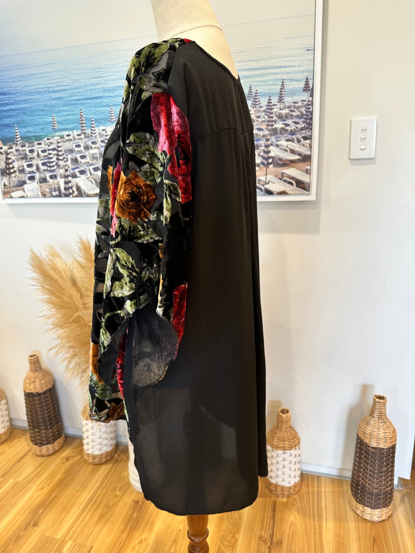 Merric - Blouse - Size 14 - Red & Black w Velvet Texture