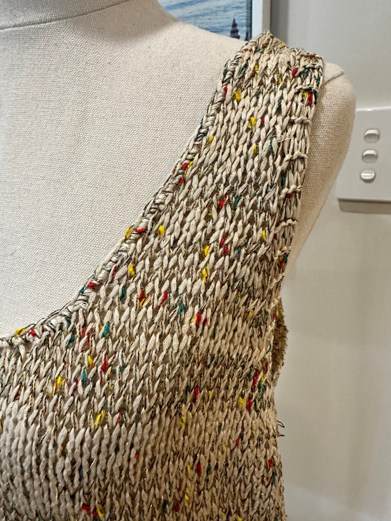 Knitted Singlet Top - Large / Extra Large - Beige with multicoloured specks