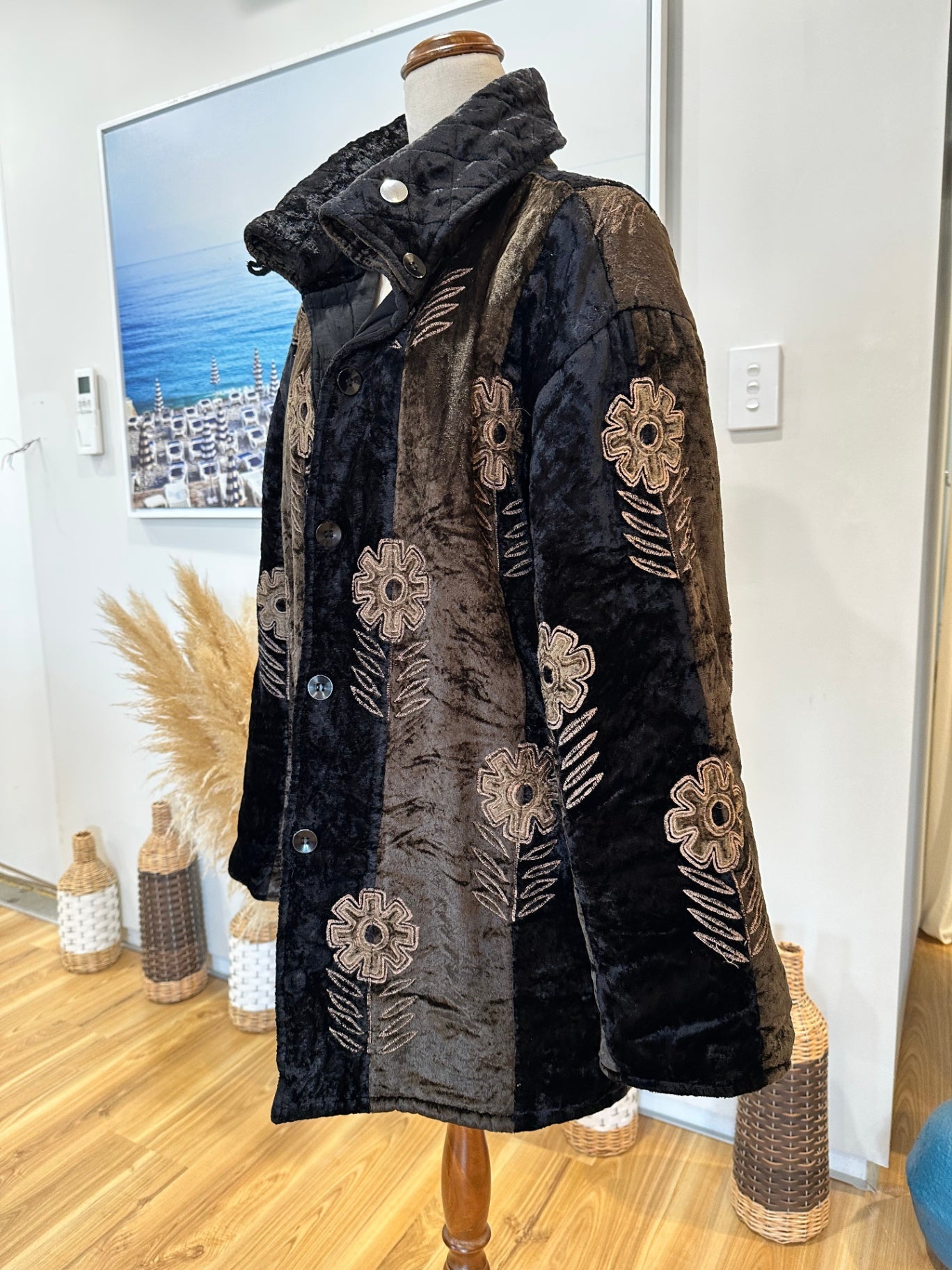 Vintage Coat - Medium / Large - Velvet Black and brown