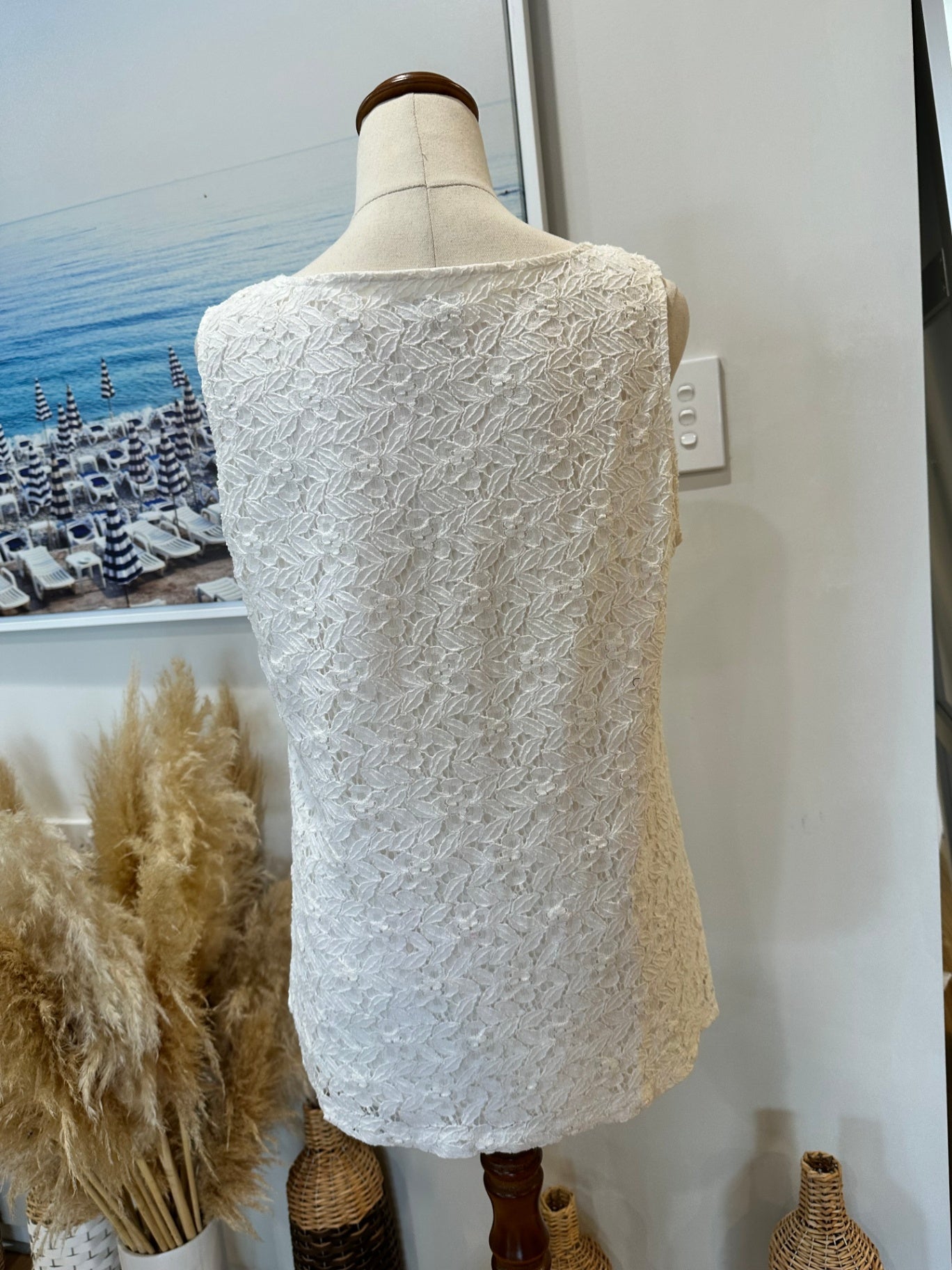 Rockmans - Lace Singlet Top - Medium - Cream/Off-white