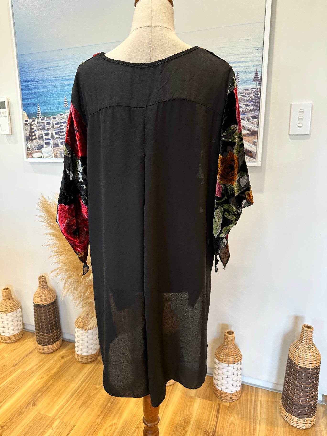 Merric - Blouse - Size 14 - Red & Black w Velvet Texture