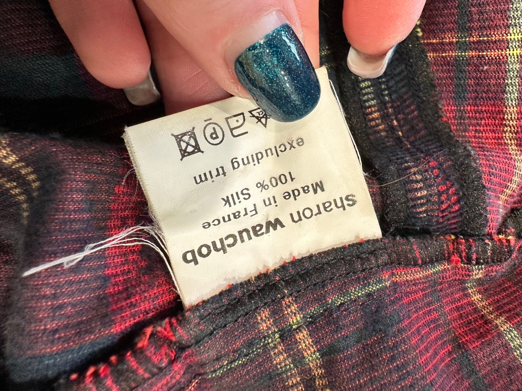 Sharon Washob - Tartan Grunge Skirt - Medium - Black and red plaid - Silk / Cotton / Leather