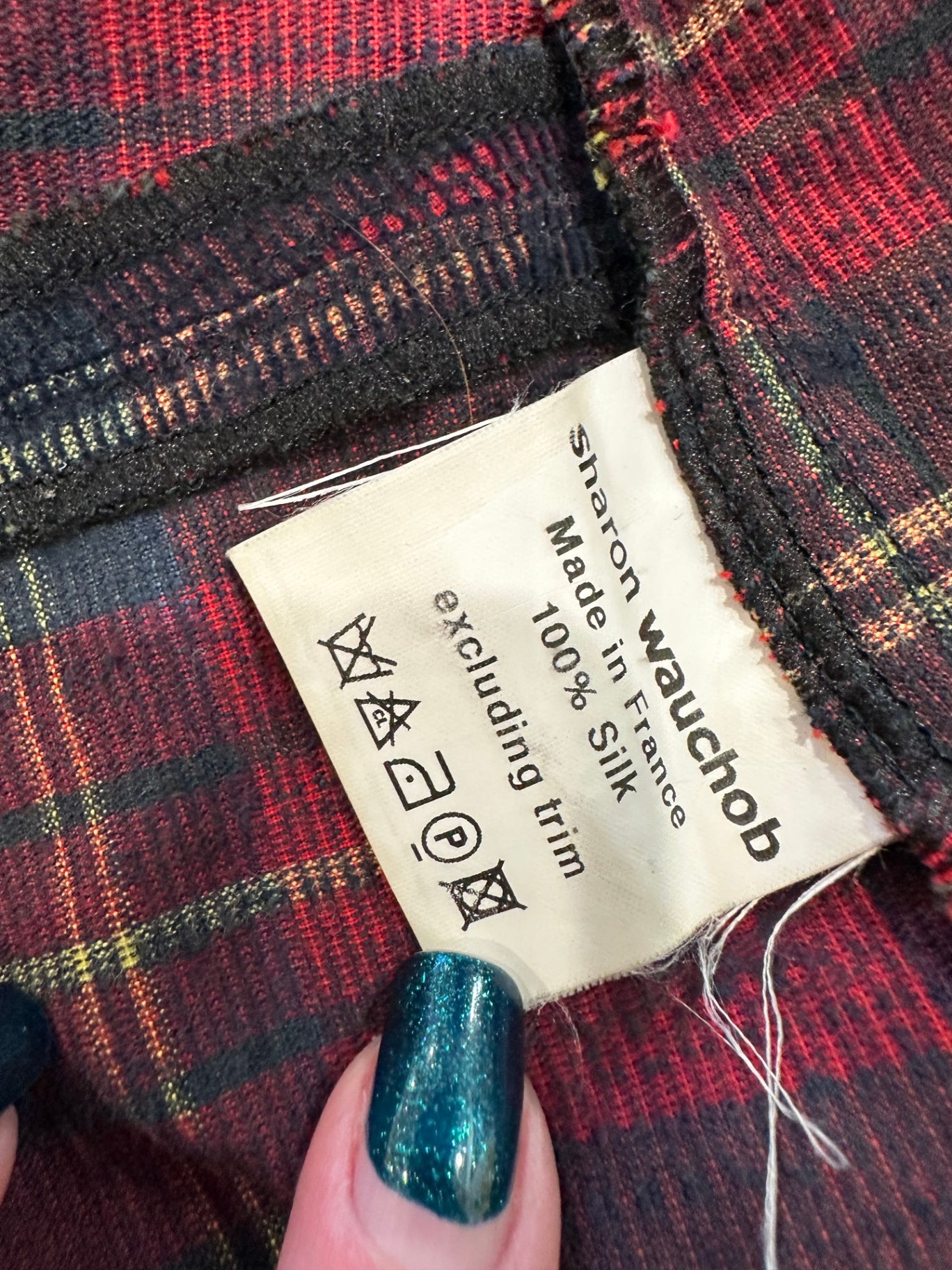 Sharon Washob - Tartan Grunge Skirt - Medium - Black and red plaid - Silk / Cotton / Leather