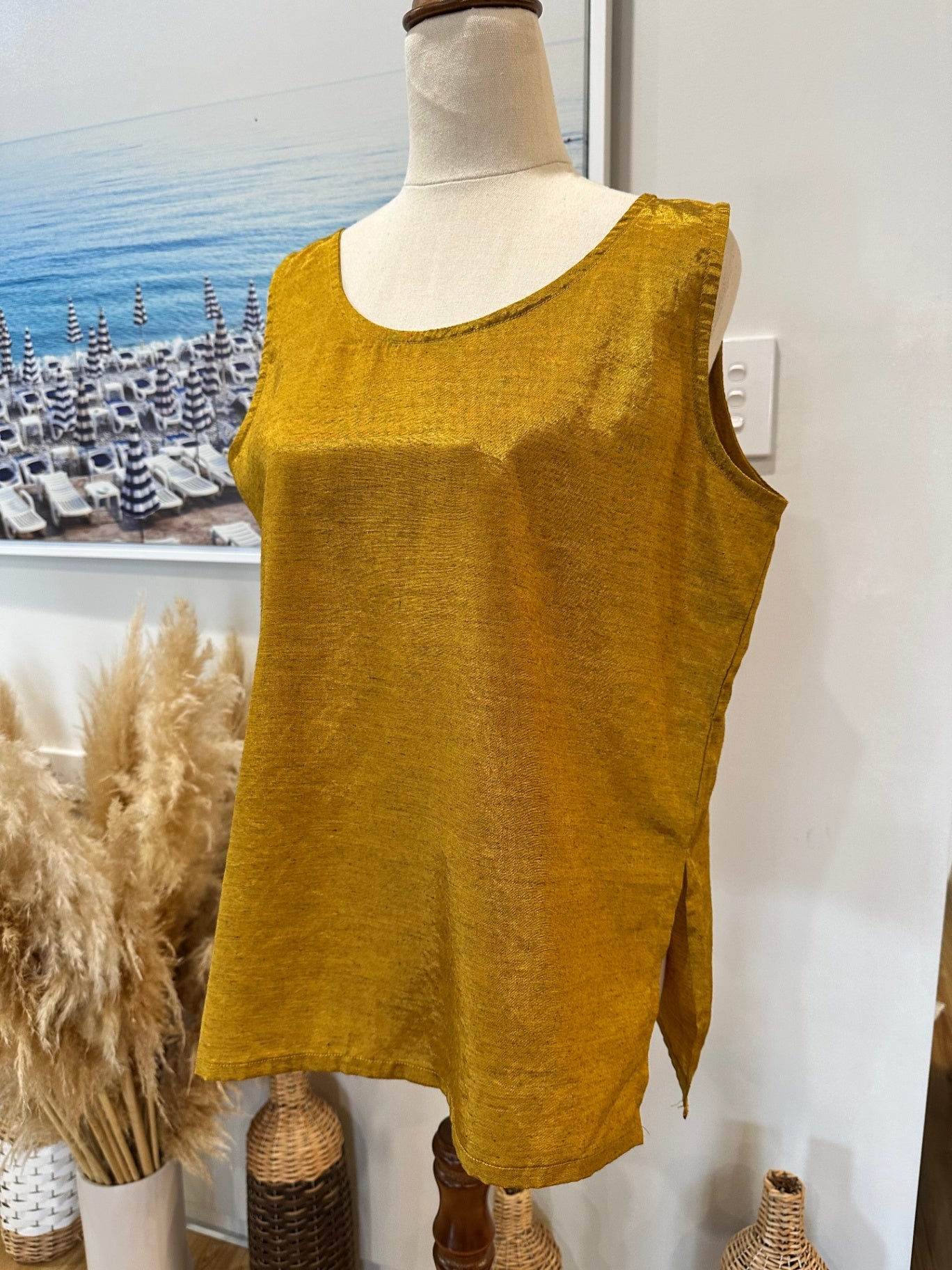 Thai Silk - Singlet Top - Large - Mustard Yellow