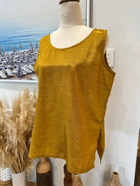 Thai Silk - Singlet Top - Large - Mustard Yellow
