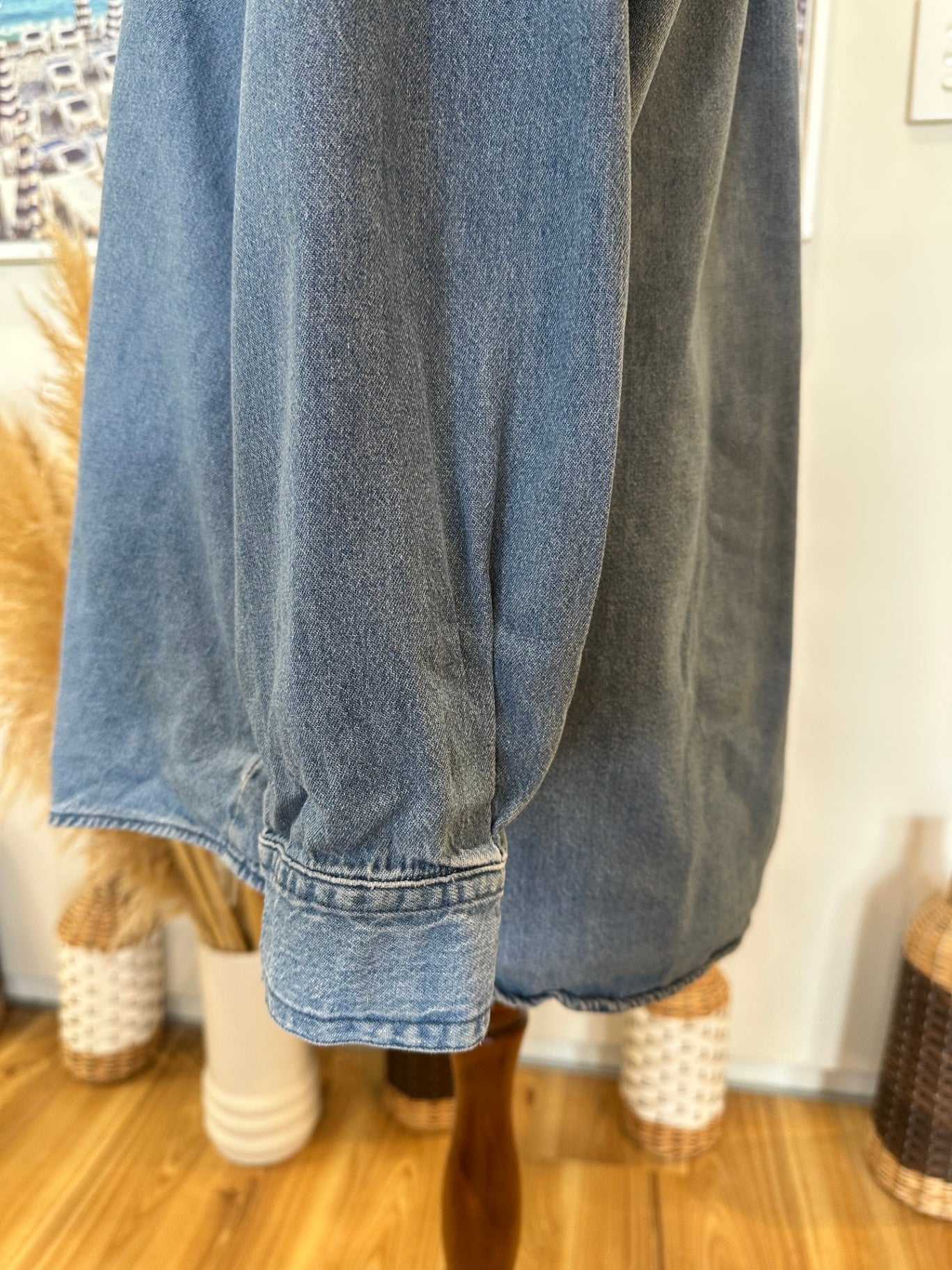 Vintage 90's - Denim Shirt - Medium / Large - Blue with Black Embroidery