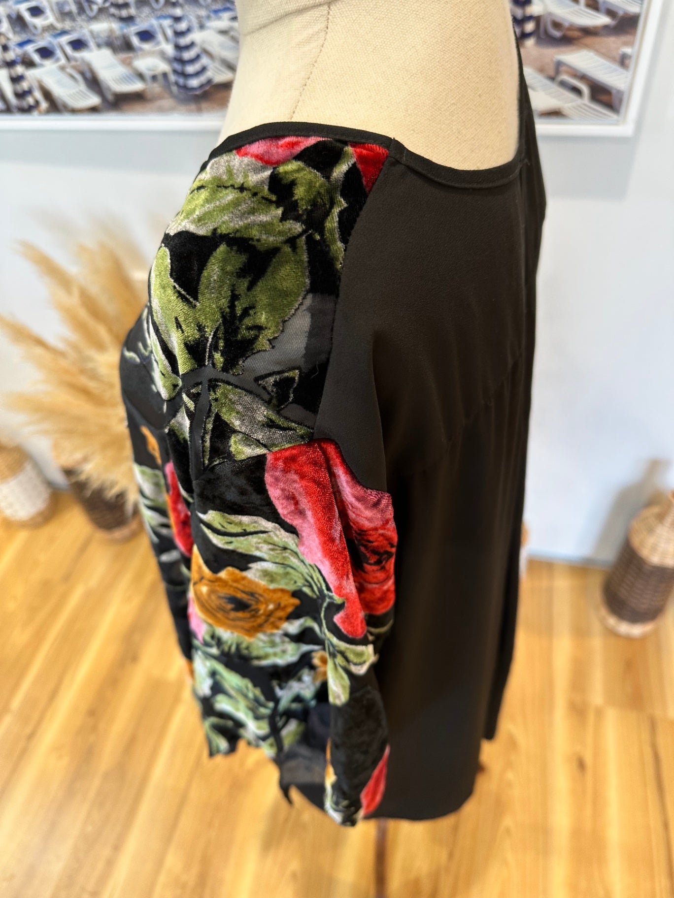 Merric - Blouse - Size 14 - Red & Black w Velvet Texture