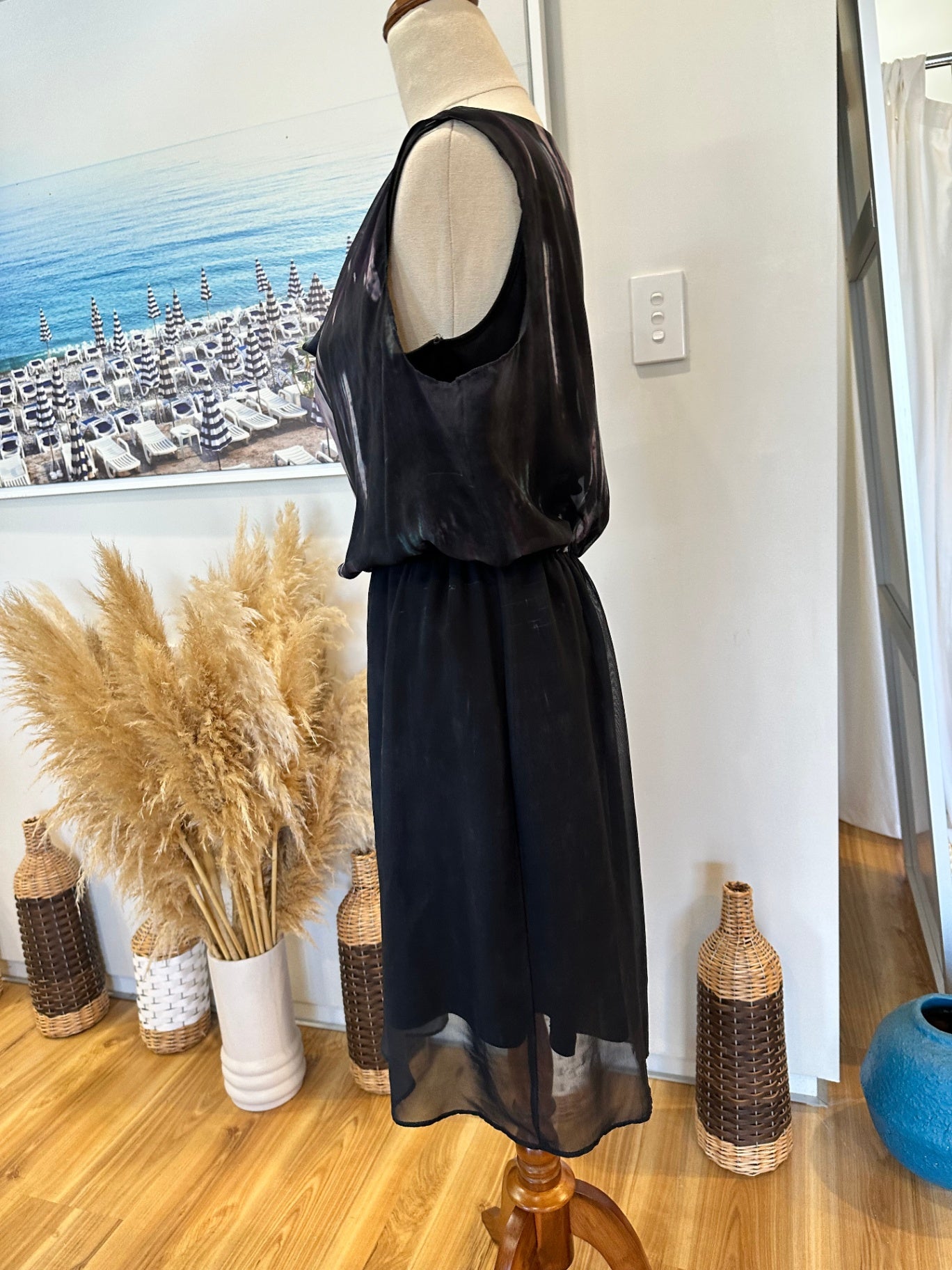 Whistle Dress - Size 10 - Black with shades of purple and pink [some pulls evident]