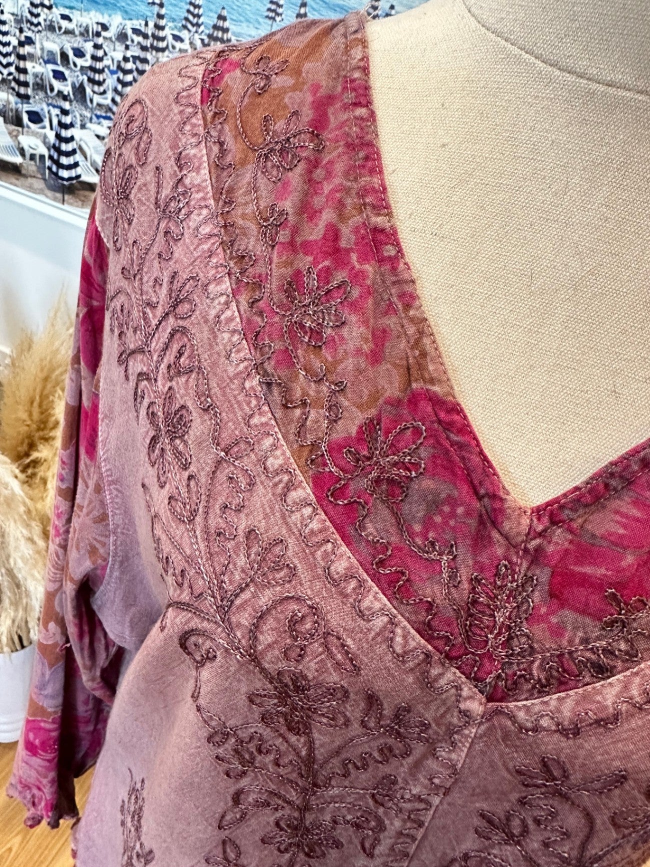 Pink Top with Embroidery and Long Sleeves - Size Small