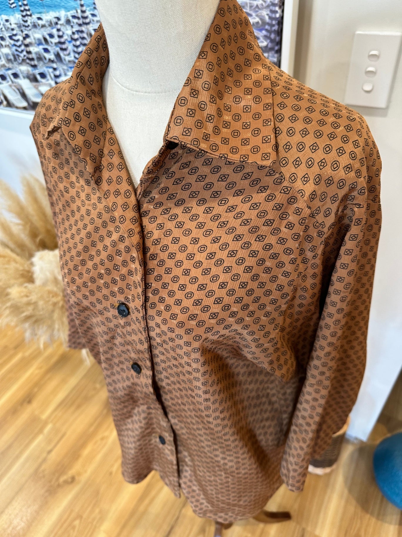 Vintage Shirt - Small - Brown with black pattern