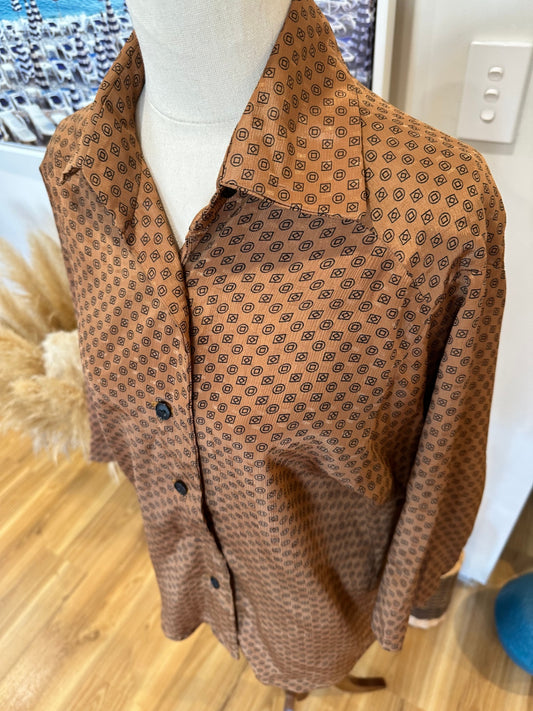 Vintage Shirt - Small - Brown with black pattern