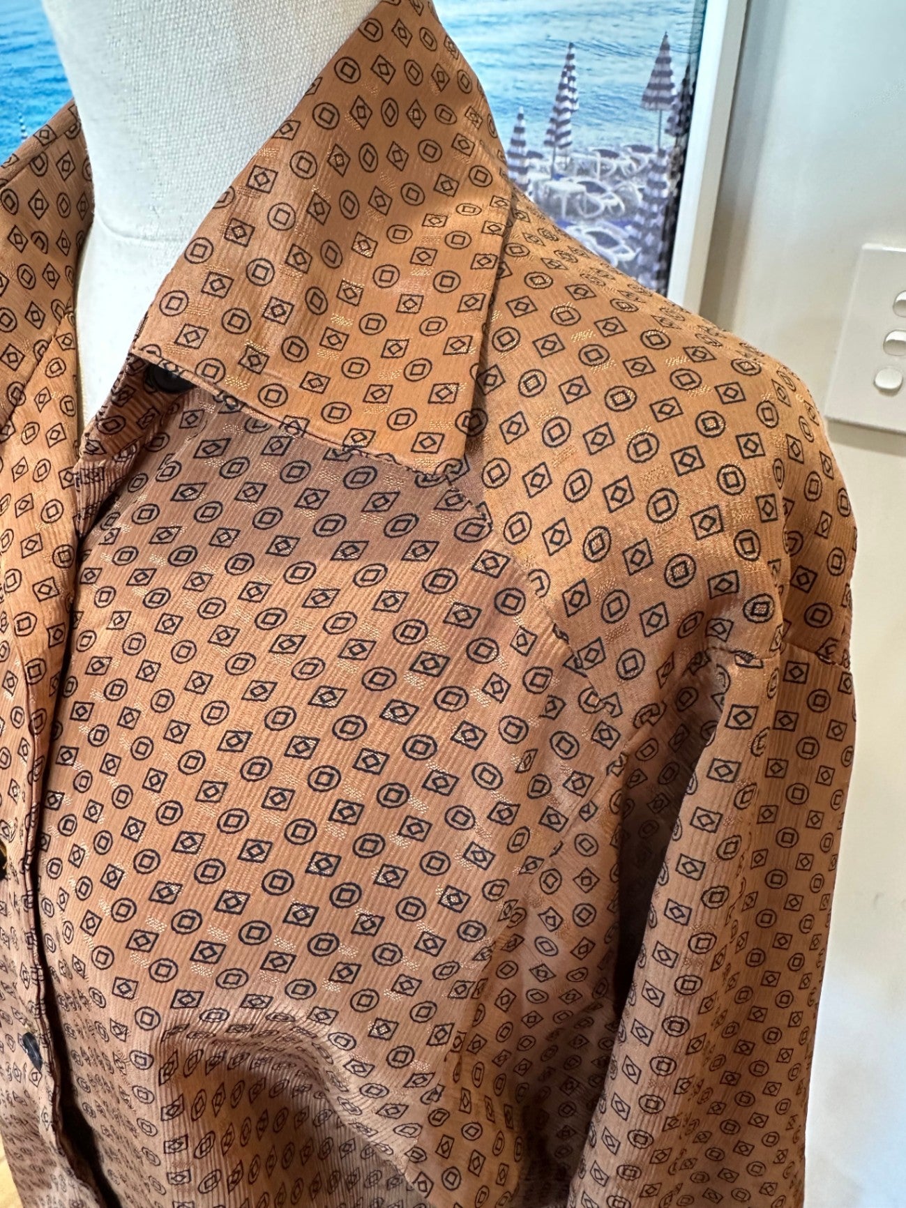 Vintage Shirt - Small - Brown with black pattern