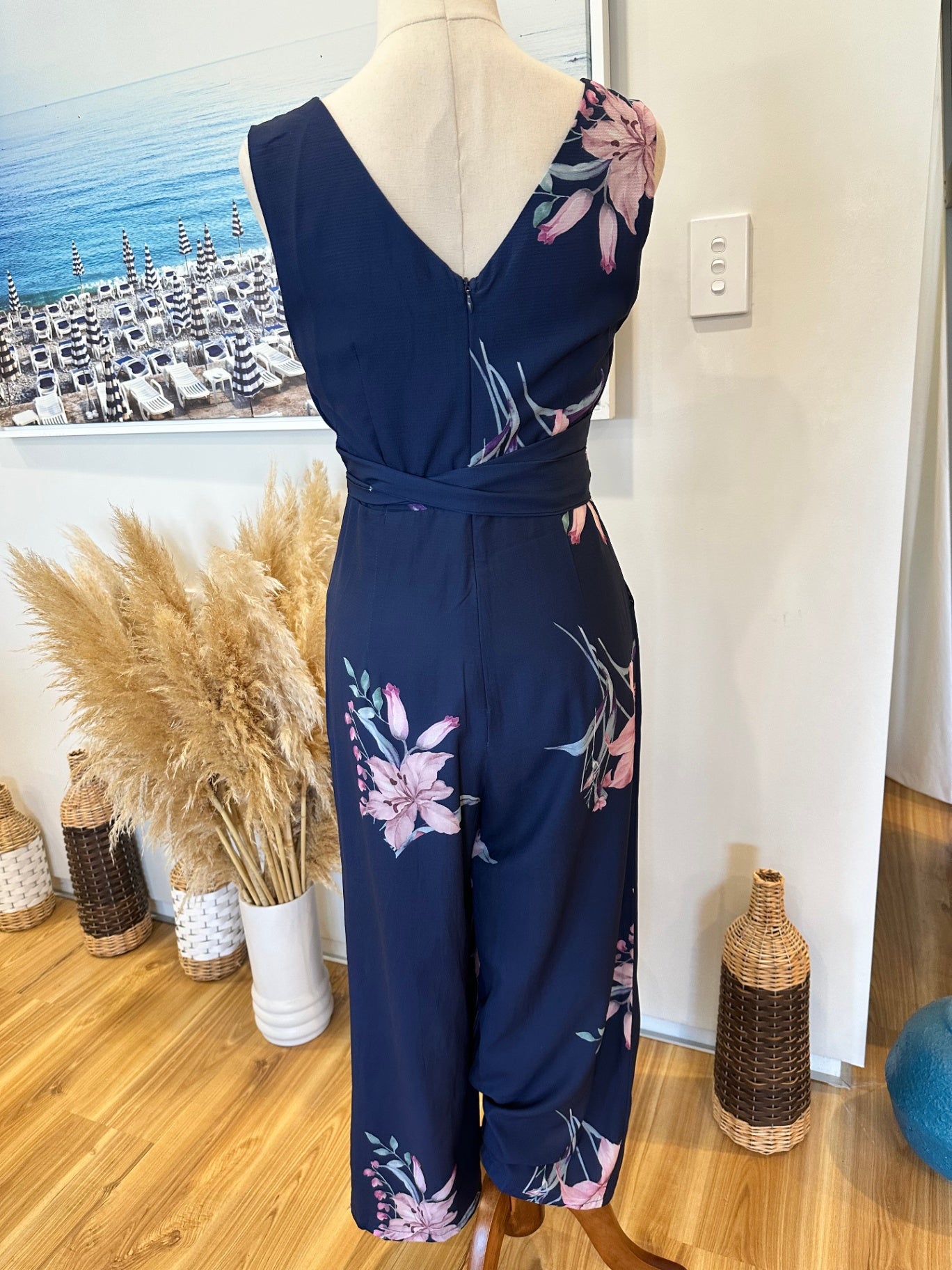 Style State - Jumpsuit - Size 8 - Navy blue with pink floral pattern