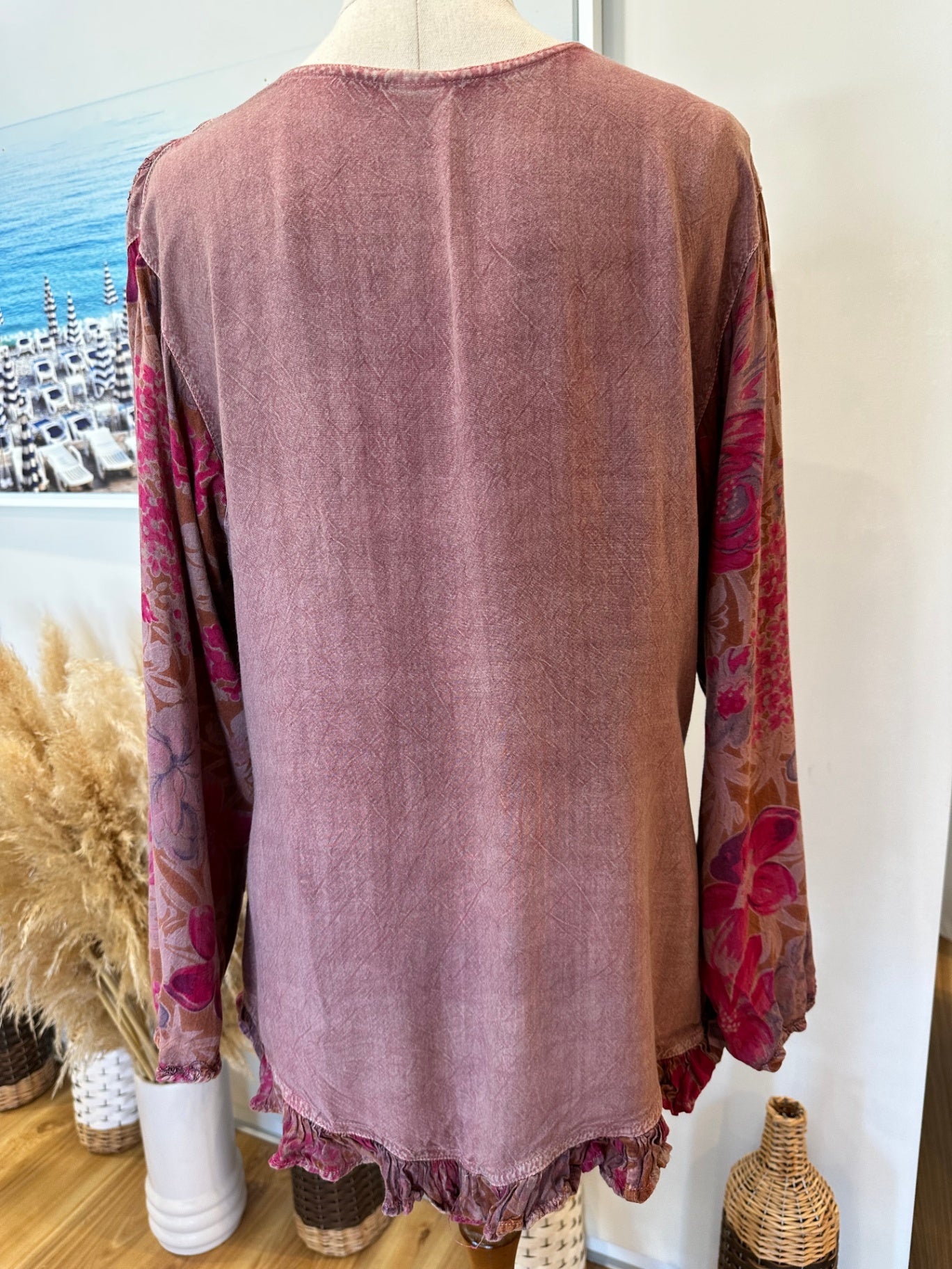 Pink Top with Embroidery and Long Sleeves - Size Small