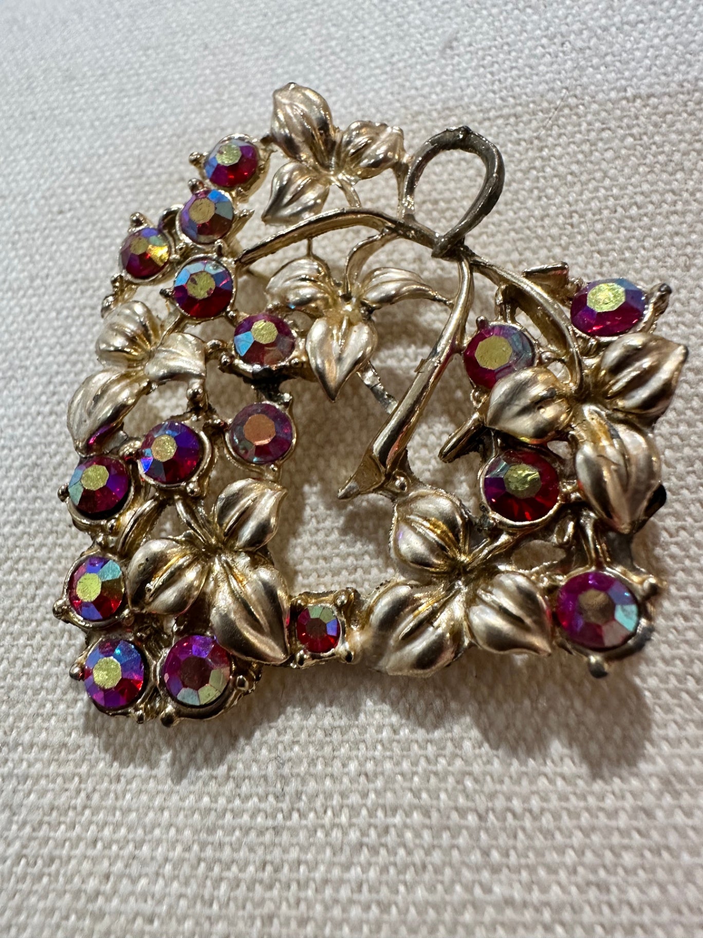 Vintage Brooch - Gold with Aurora Borealis Stones