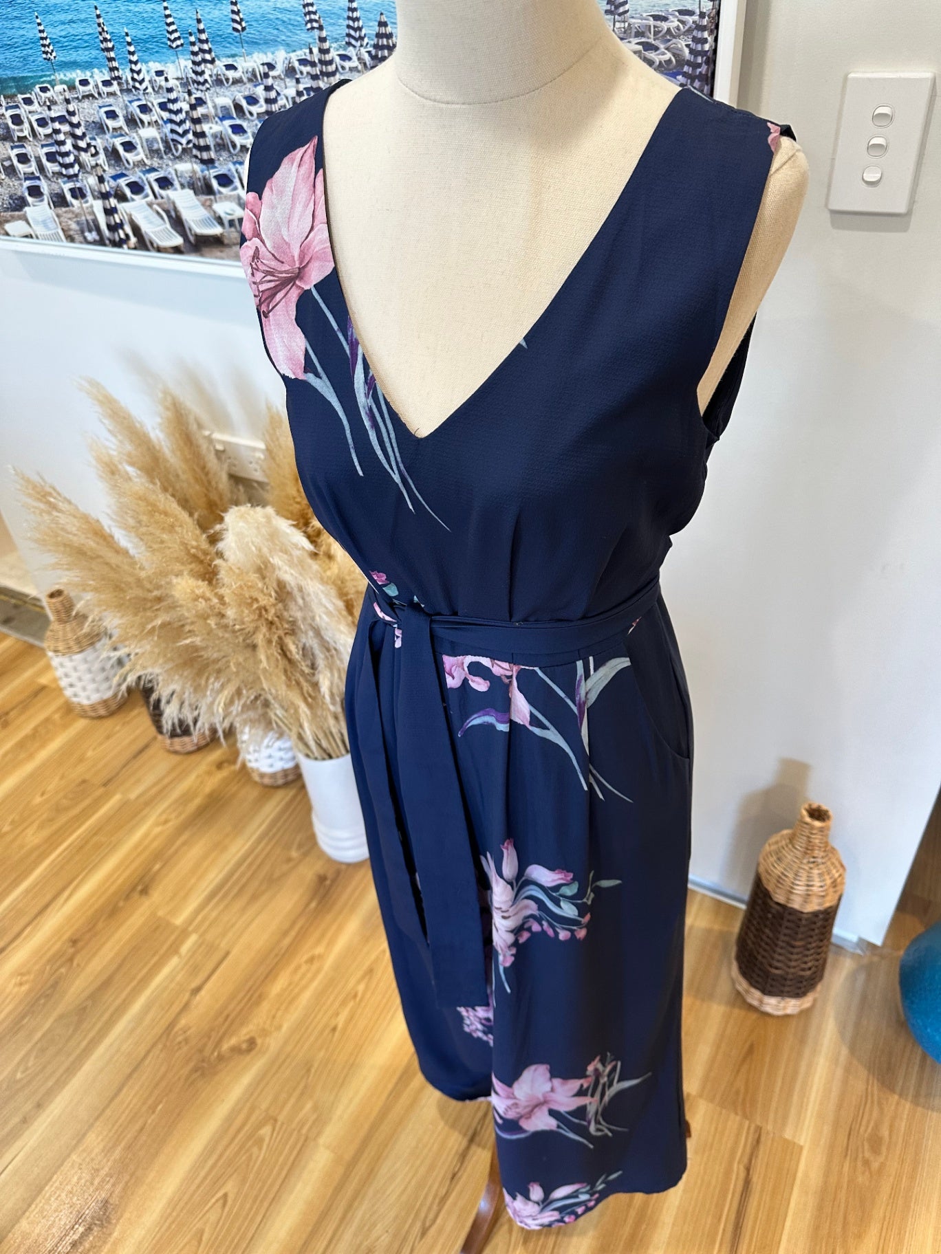 Style State - Jumpsuit - Size 8 - Navy blue with pink floral pattern