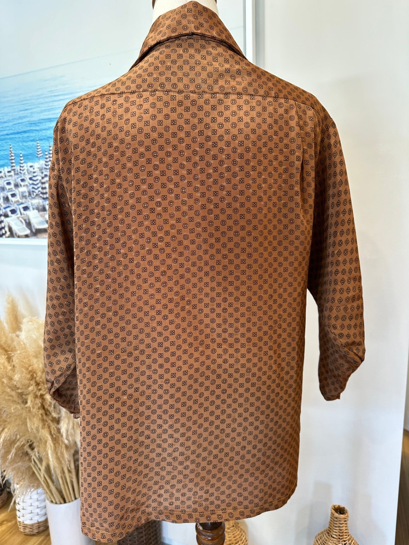 Vintage Shirt - Small - Brown with black pattern