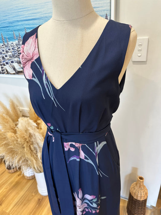 Style State - Jumpsuit - Size 8 - Navy blue with pink floral pattern