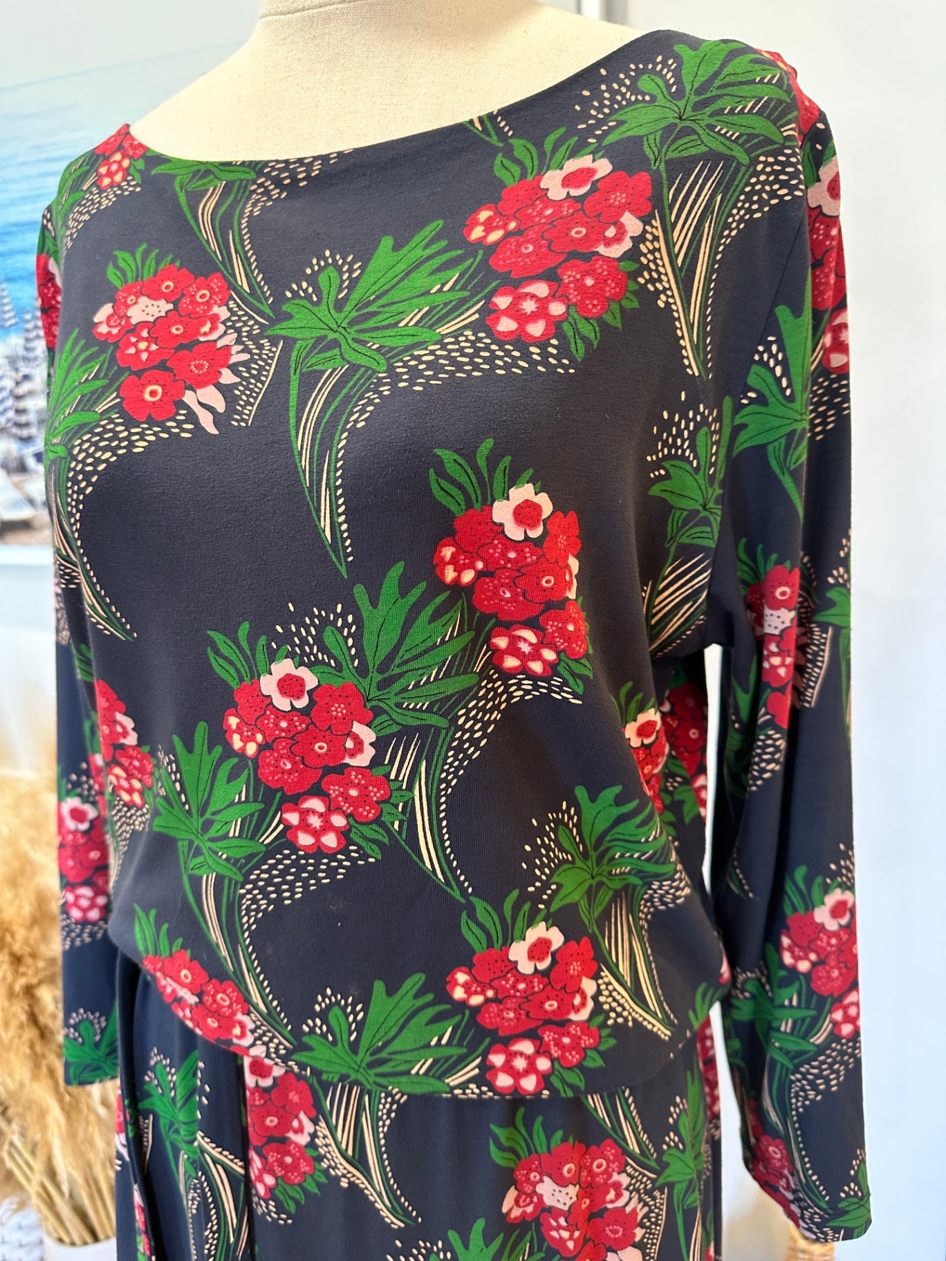 King Louie - Dress - Small - Blue with red, green, and white floral print