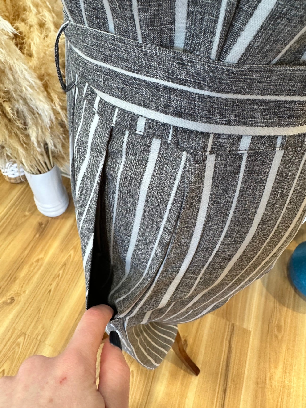 Caroline Morgan - Jumpsuit - Size 8 - Grey with white stripes