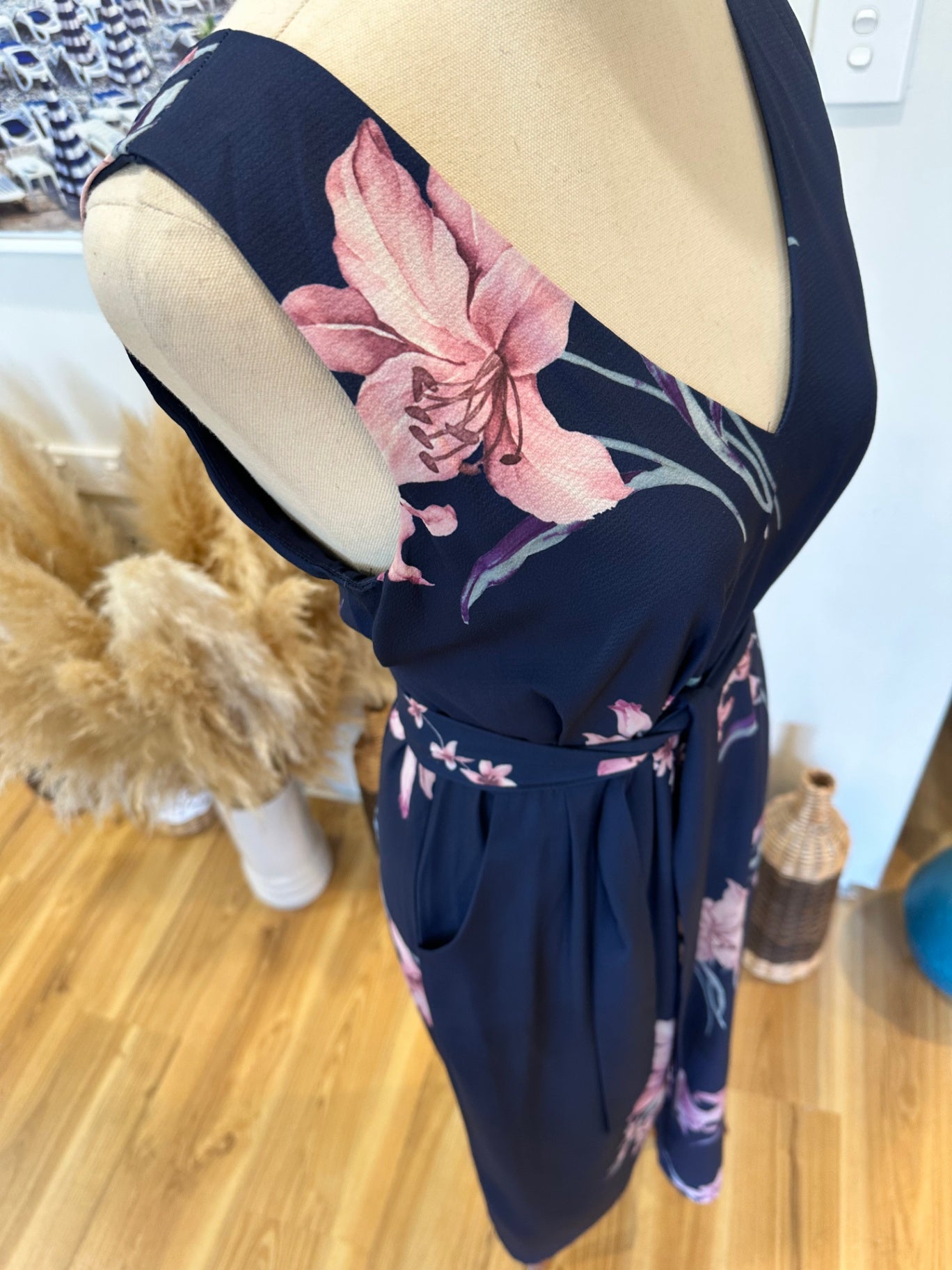 Style State - Jumpsuit - Size 8 - Navy blue with pink floral pattern