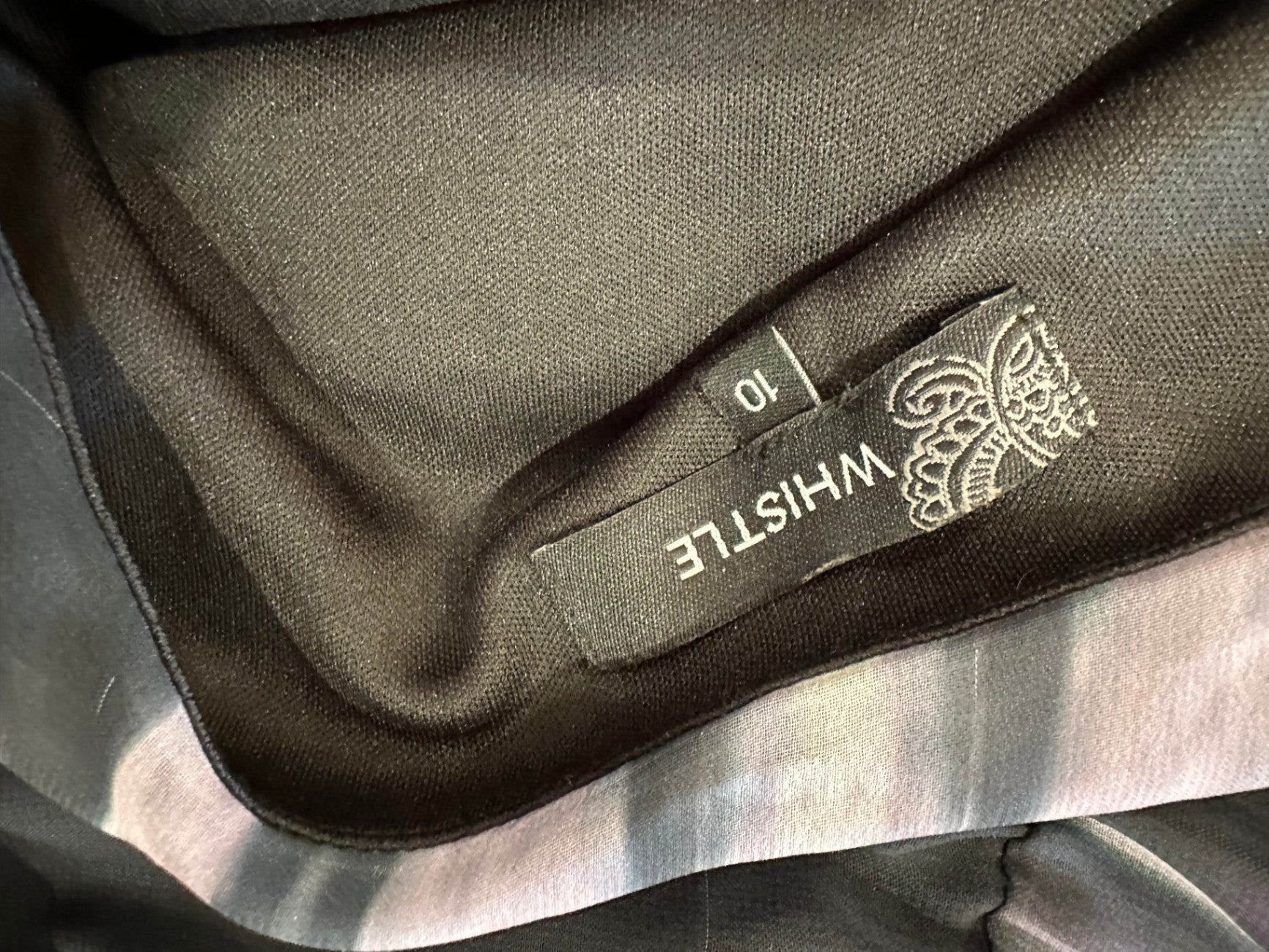 Whistle Dress - Size 10 - Black with shades of purple and pink [some pulls evident]
