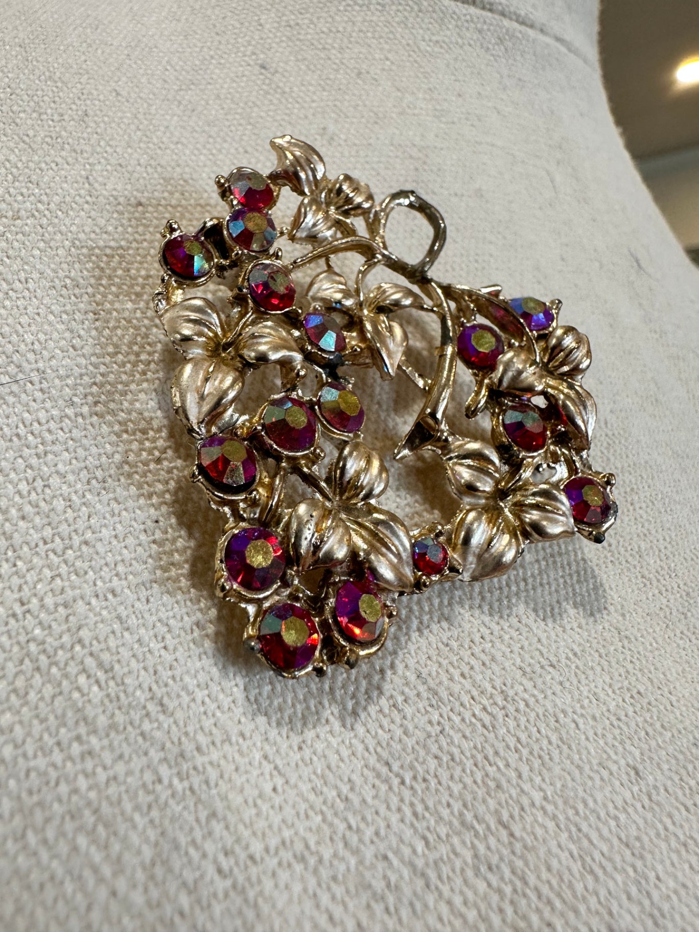 Vintage Brooch - Gold with Aurora Borealis Stones