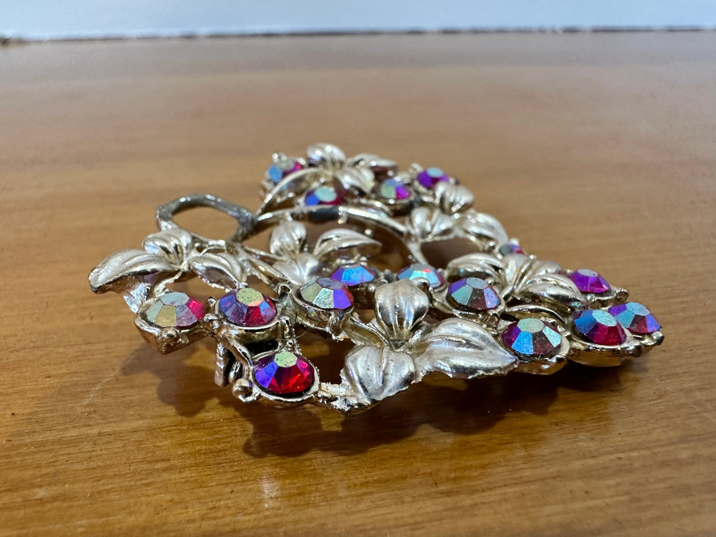 Vintage Brooch - Gold with Aurora Borealis Stones