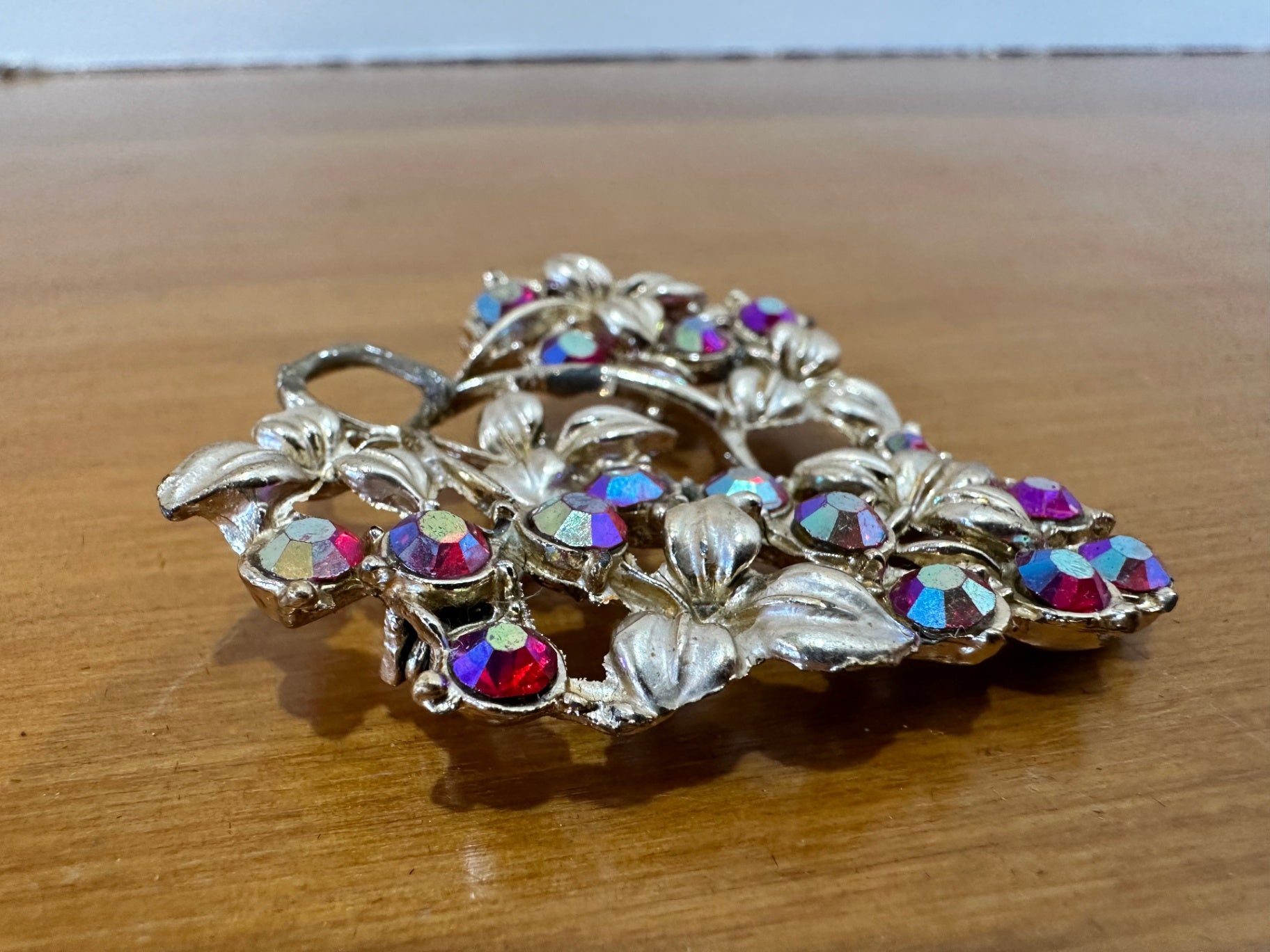 Vintage Brooch - Gold with Aurora Borealis Stones